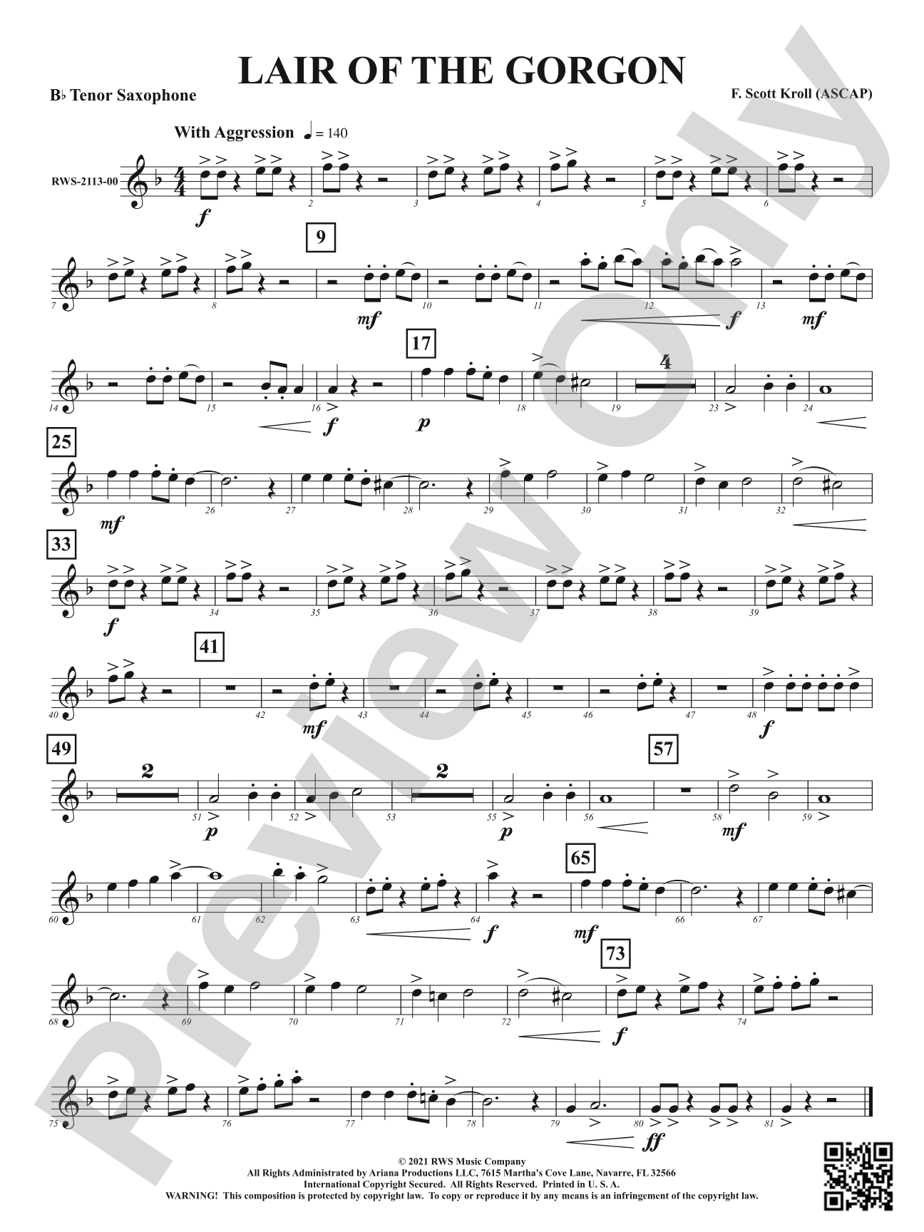 Lair Of The Gorgon: B-flat Tenor Saxophone