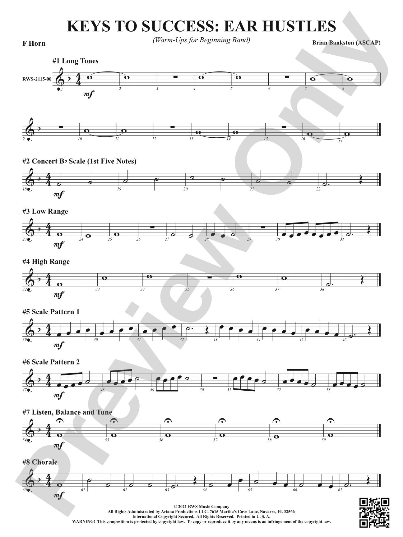 Keys to Success: Ear Hustles - Warm-Ups for Beginning Band: 1st F Horn