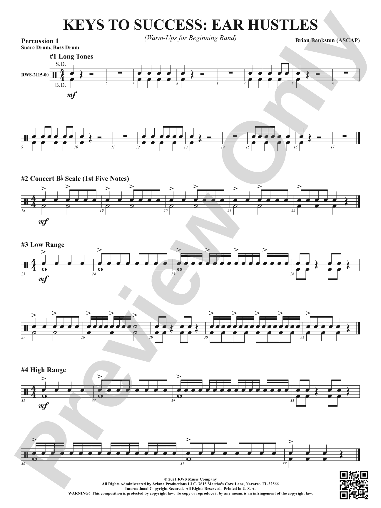 Keys to Success: Ear Hustles - Warm-Ups for Beginning Band: 1st Percussion