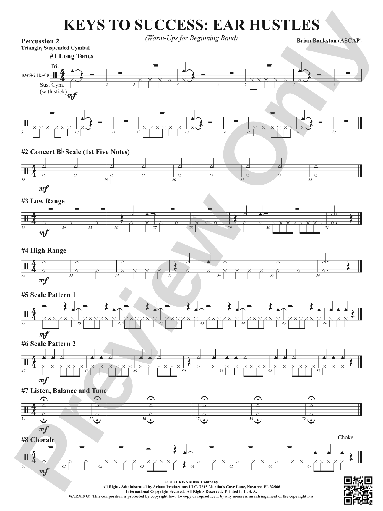 Keys to Success: Ear Hustles - Warm-Ups for Beginning Band: 2nd Percussion