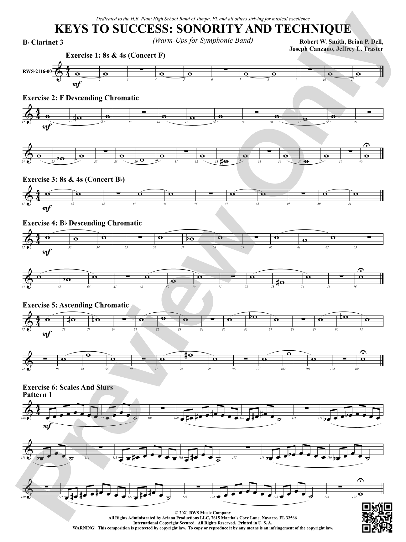 Keys to Success: Sonority and Technique - Warm-Ups for Symphonic Band: 3rd B-flat Clarinet