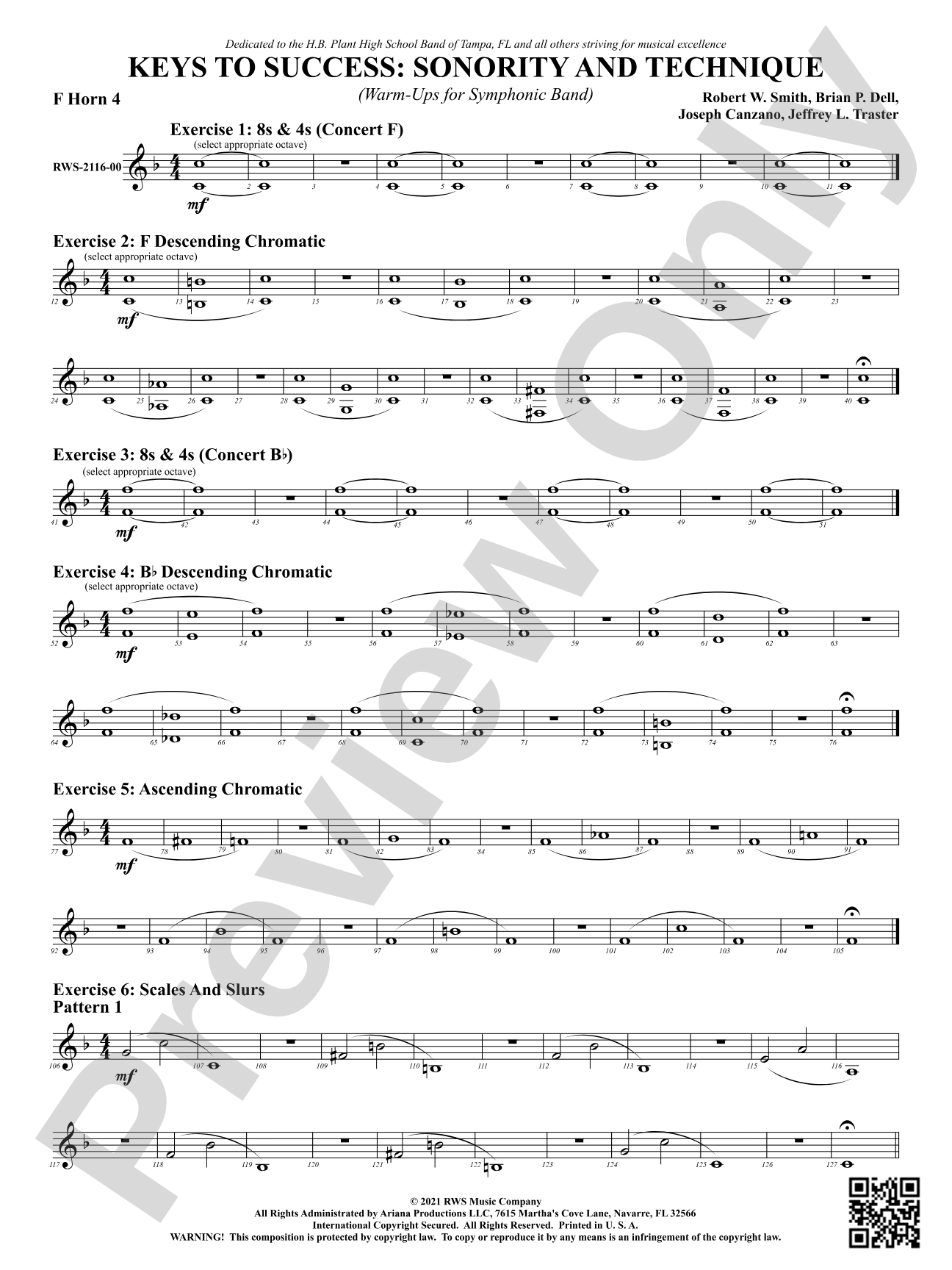 Keys to Success: Sonority and Technique - Warm-Ups for Symphonic Band: 4th F Horn