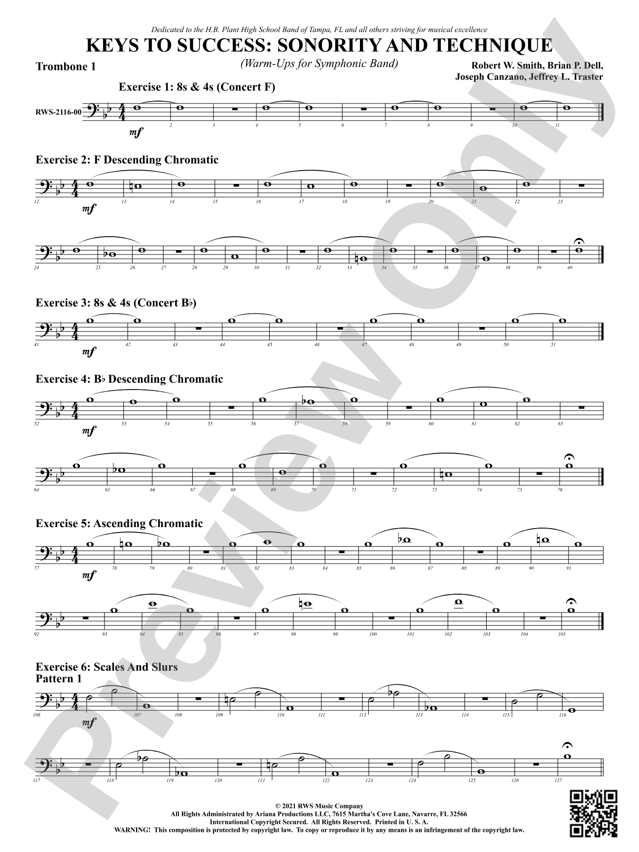 Keys to Success: Sonority and Technique - Warm-Ups for Symphonic Band: 1st Trombone
