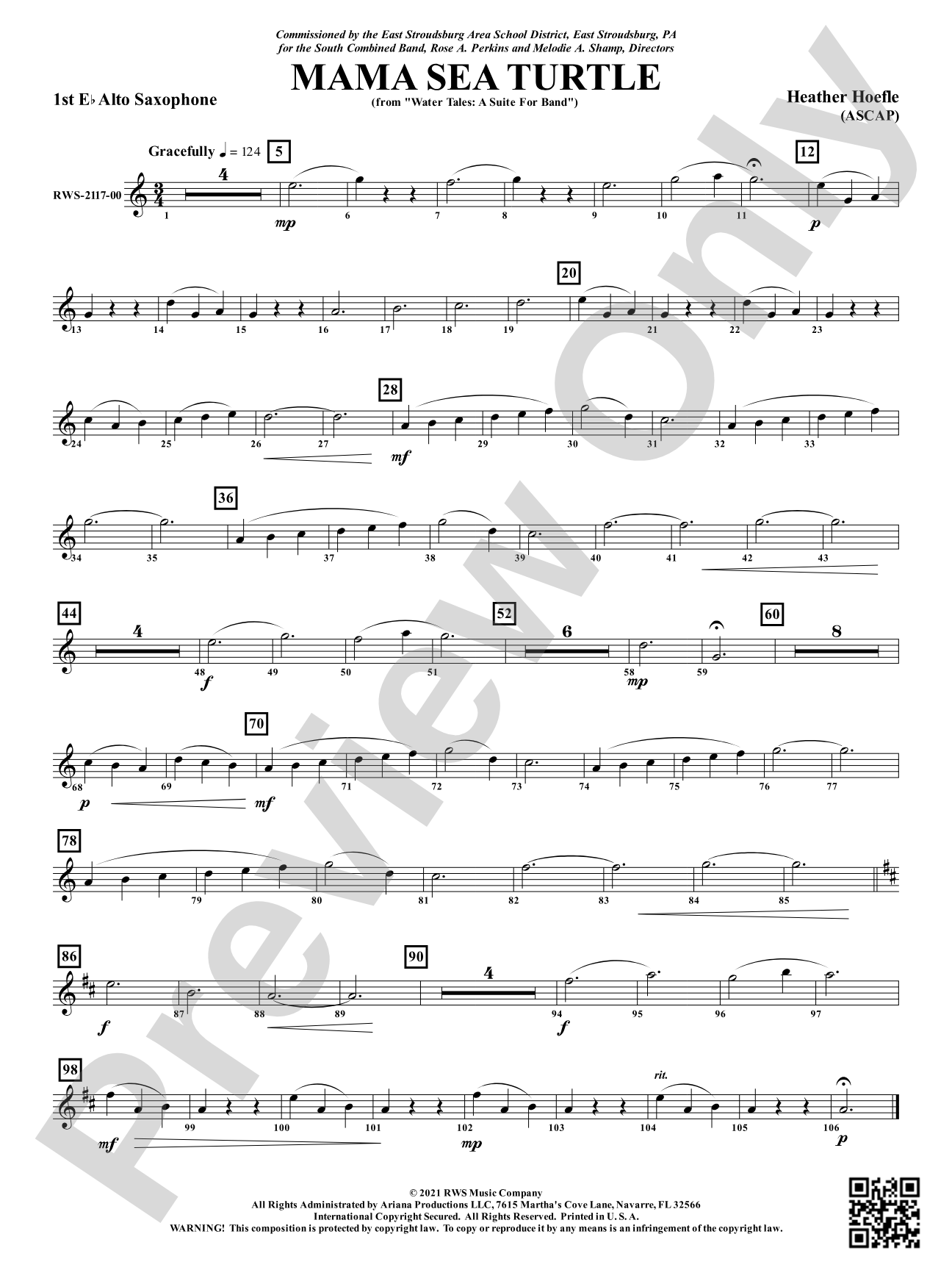 Mama Sea Turtle - From <i>Water Tales: A Suite for Band</i>: 1st E-flat Alto Saxophone