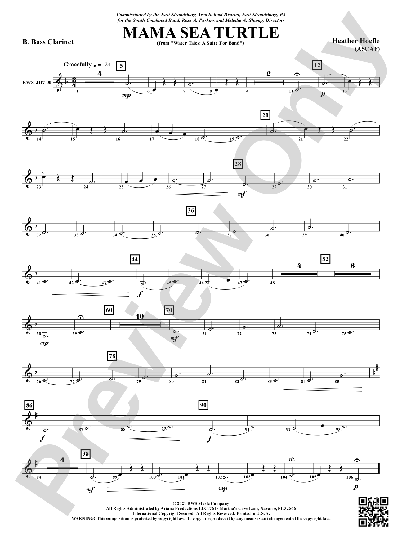 Mama Sea Turtle - From <i>Water Tales: A Suite for Band</i>: B-flat Bass Clarinet