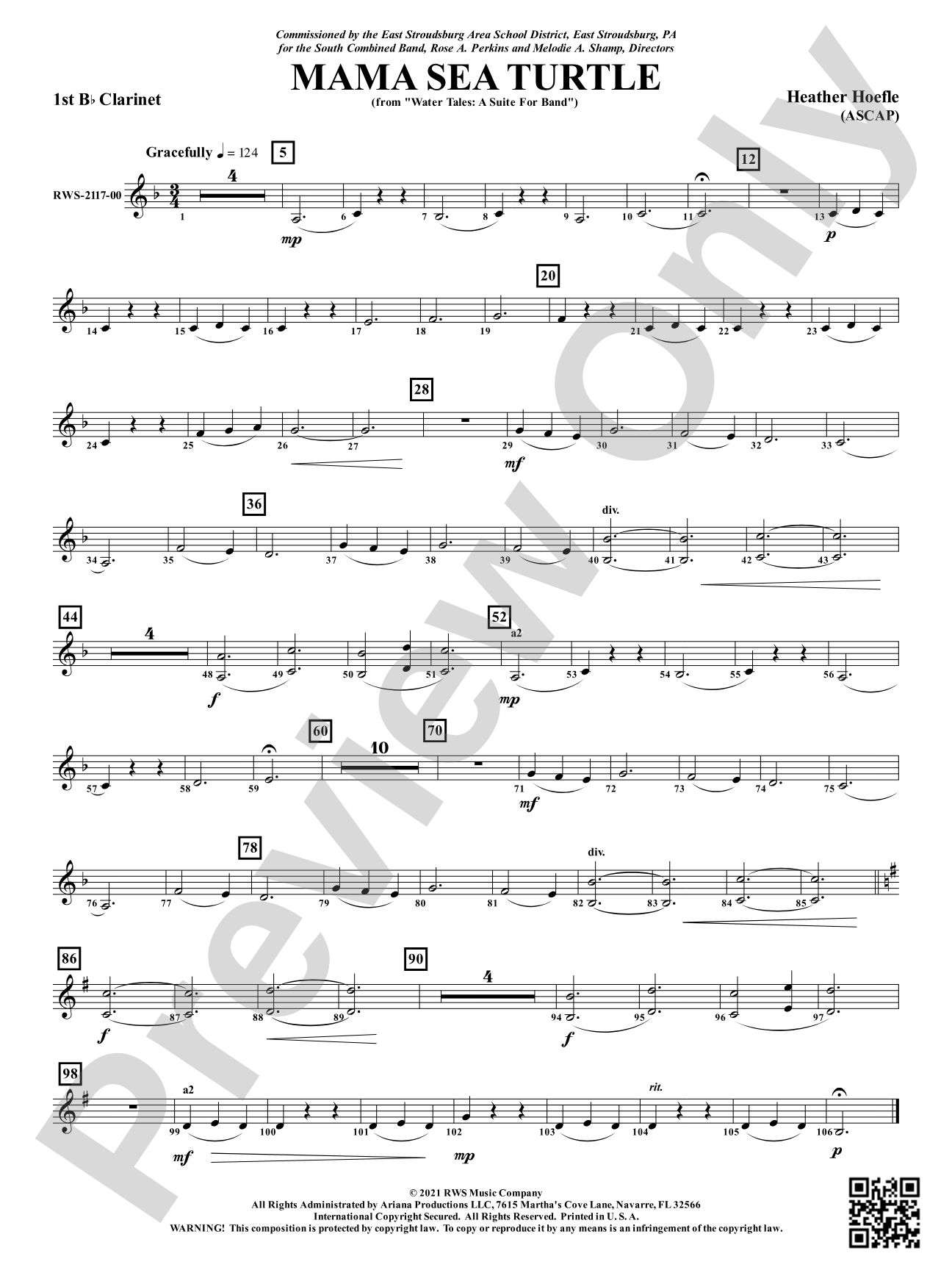 Mama Sea Turtle - From <i>Water Tales: A Suite for Band</i>: 1st B-flat Clarinet