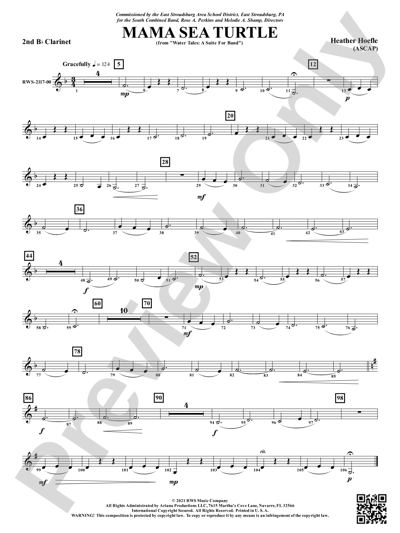 Mama Sea Turtle - From <i>Water Tales: A Suite for Band</i>: 2nd B-flat Clarinet