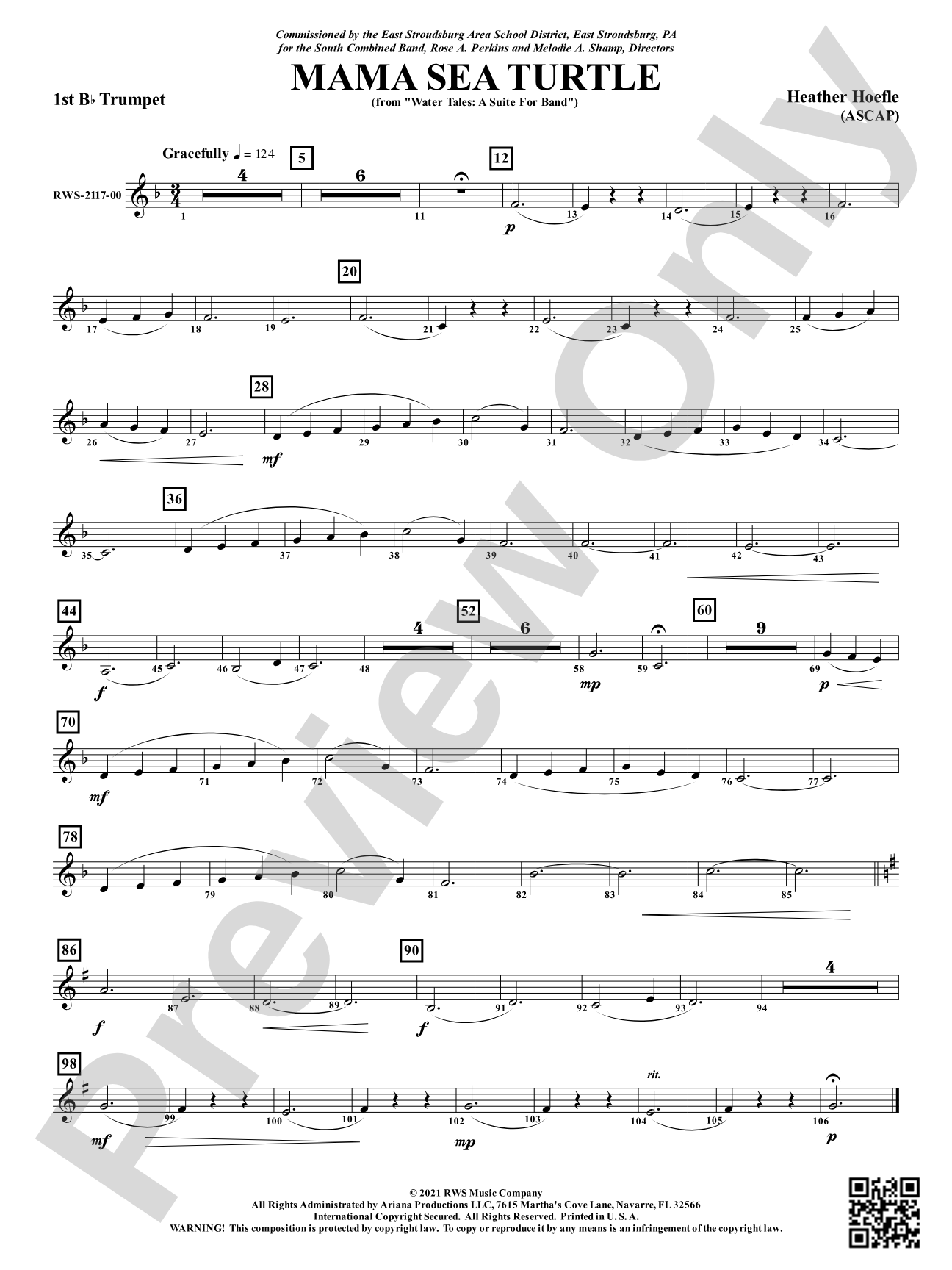 Mama Sea Turtle - From <i>Water Tales: A Suite for Band</i>: 1st B-flat Trumpet