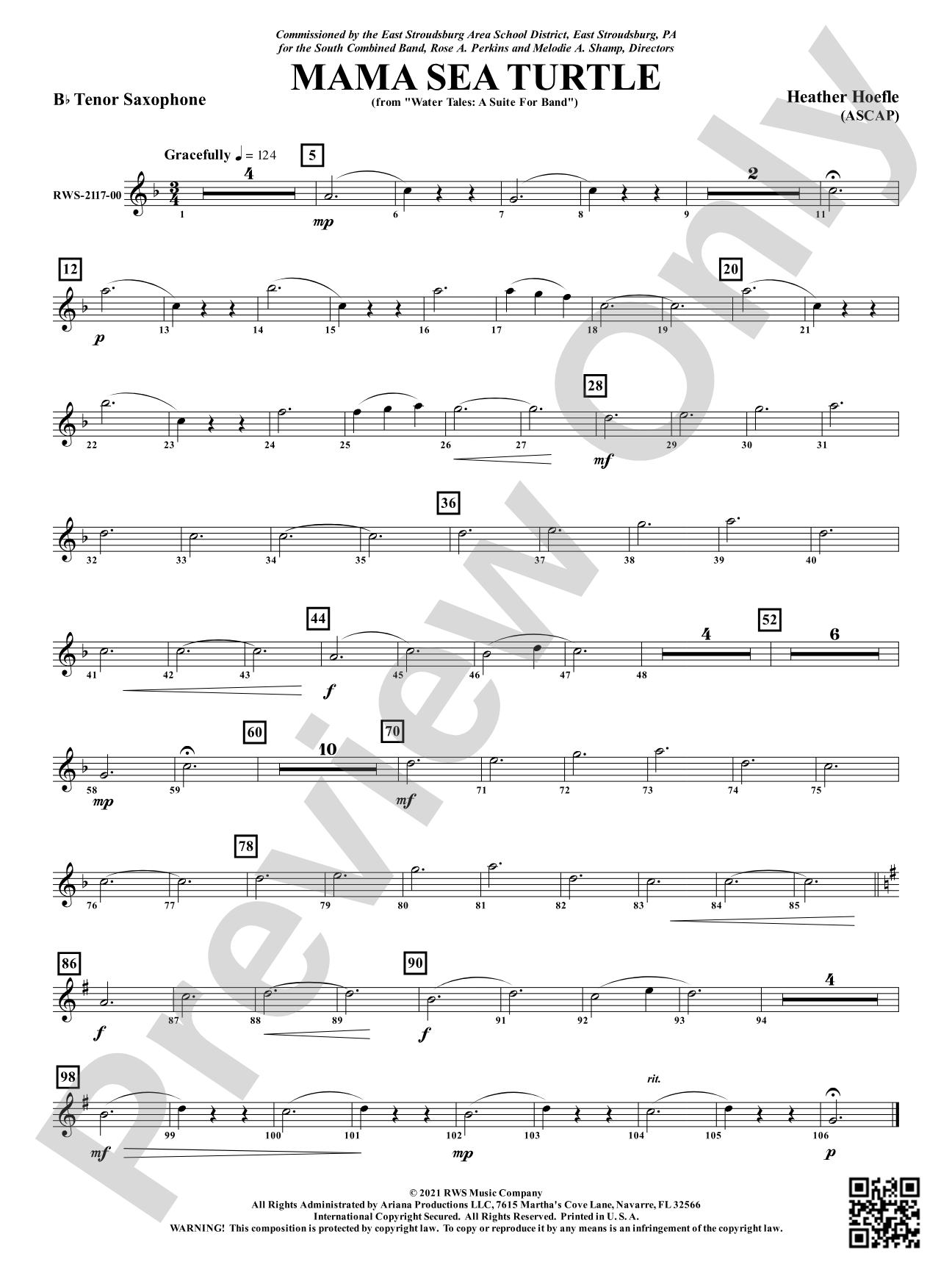 Mama Sea Turtle - From <i>Water Tales: A Suite for Band</i>: B-flat Tenor Saxophone