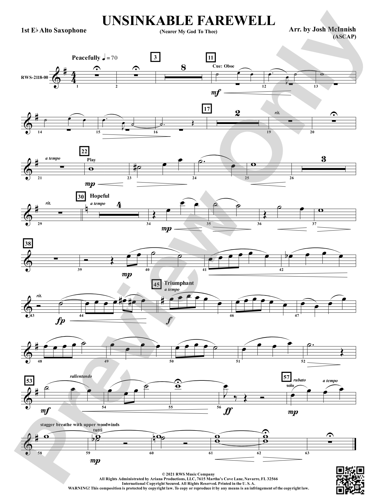 Unsinkable Farewell - Nearer My God to Thee: 1st E-flat Alto Saxophone
