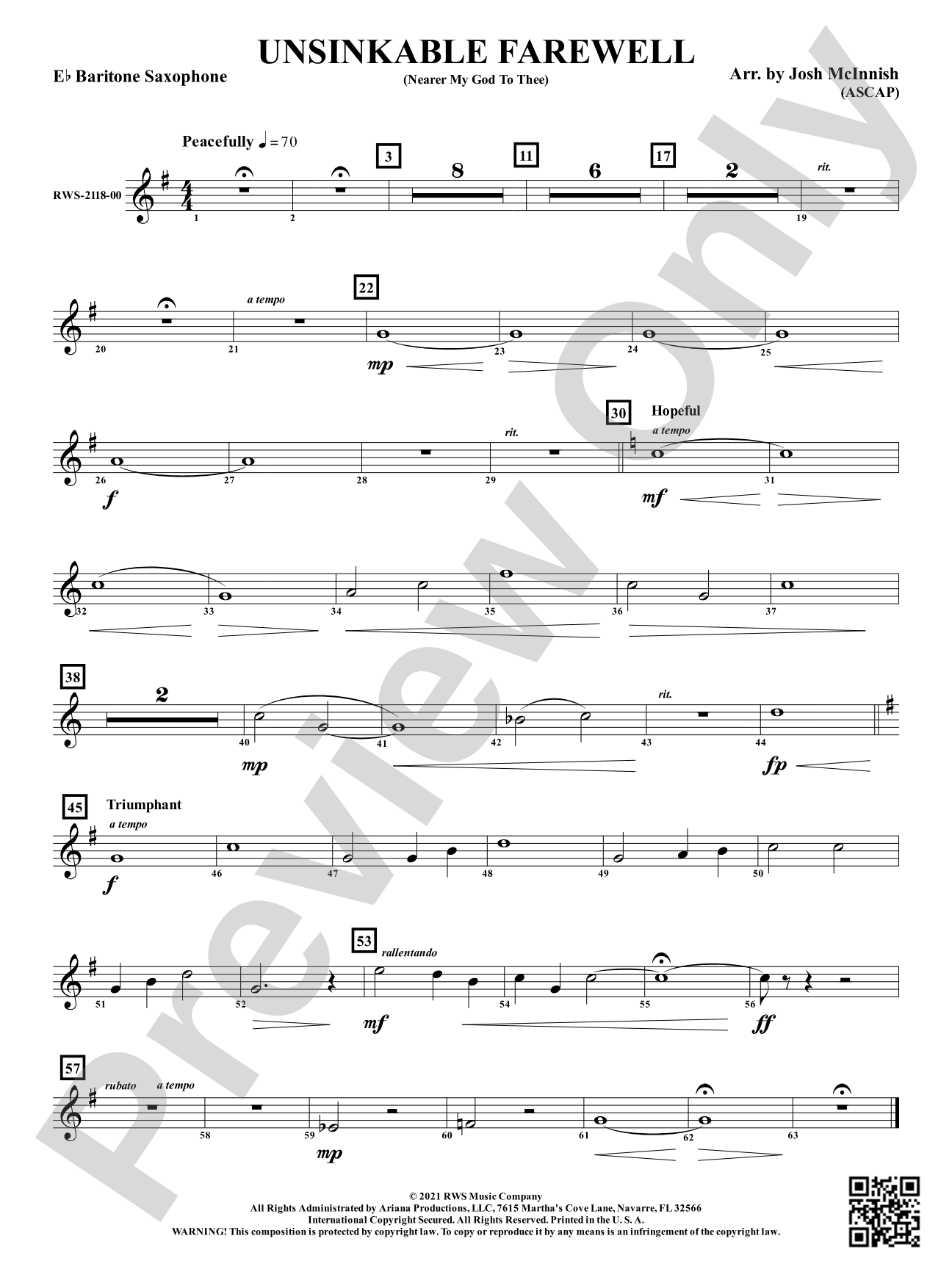 Unsinkable Farewell - Nearer My God to Thee: E-flat Baritone Saxophone