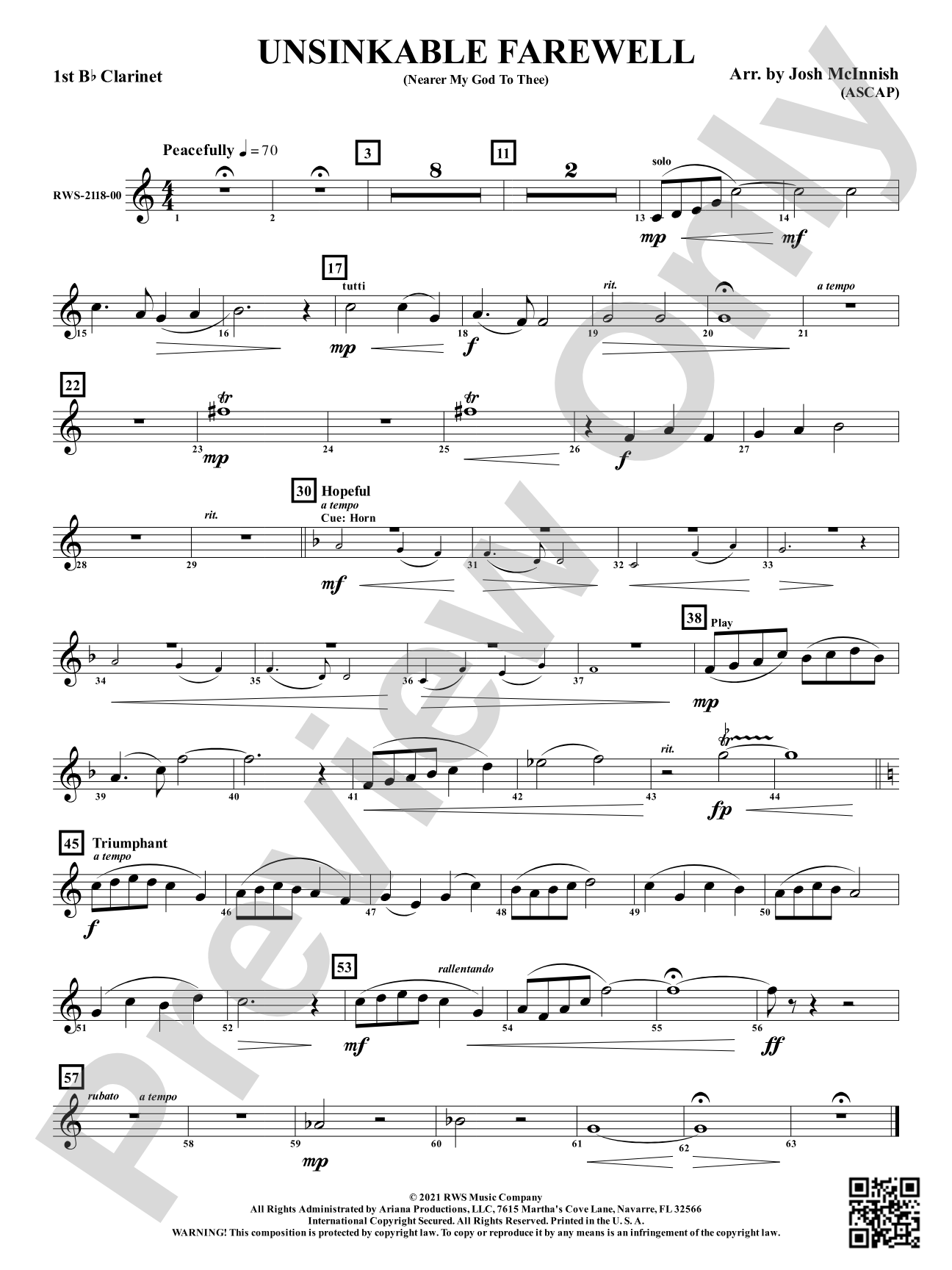 Unsinkable Farewell - Nearer My God to Thee: 1st B-flat Clarinet