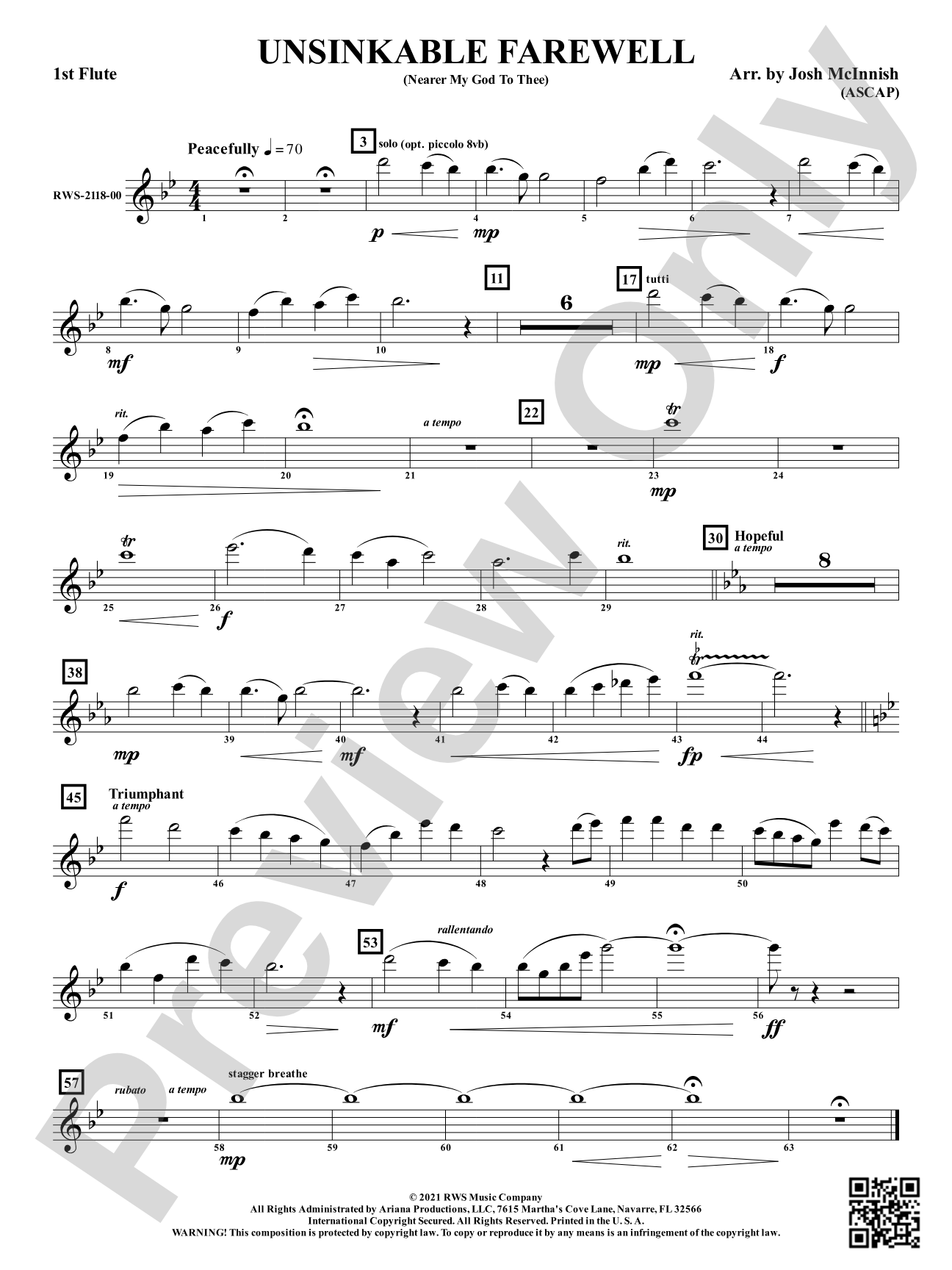 Unsinkable Farewell - Nearer My God to Thee: 1st Flute