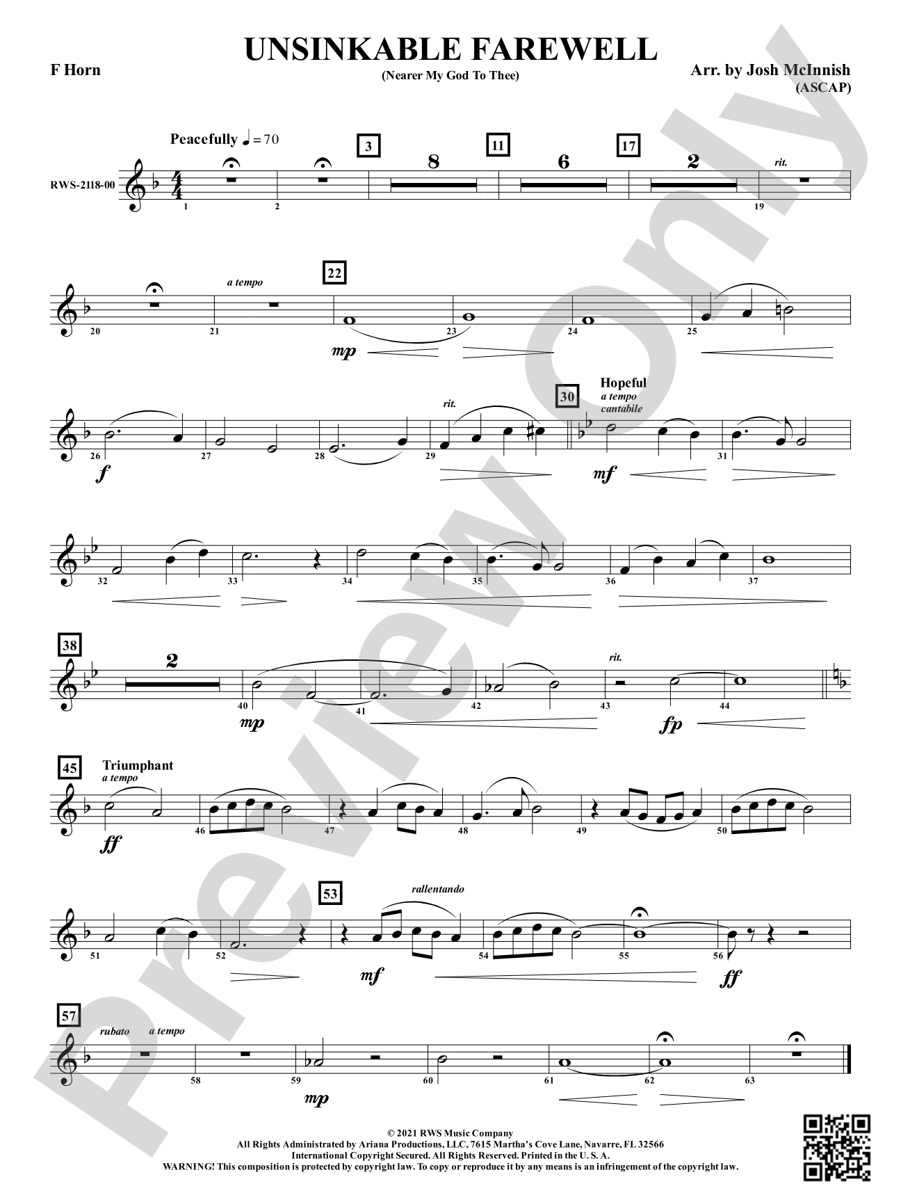 Unsinkable Farewell - Nearer My God to Thee: 1st F Horn