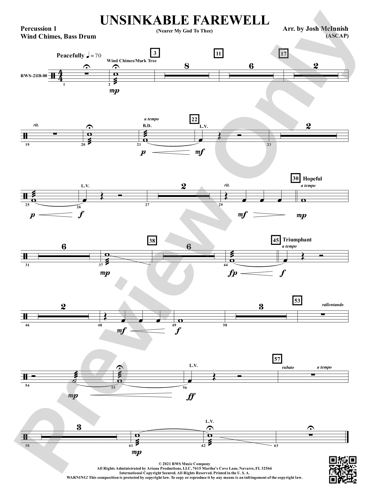 Unsinkable Farewell - Nearer My God to Thee: 1st Percussion