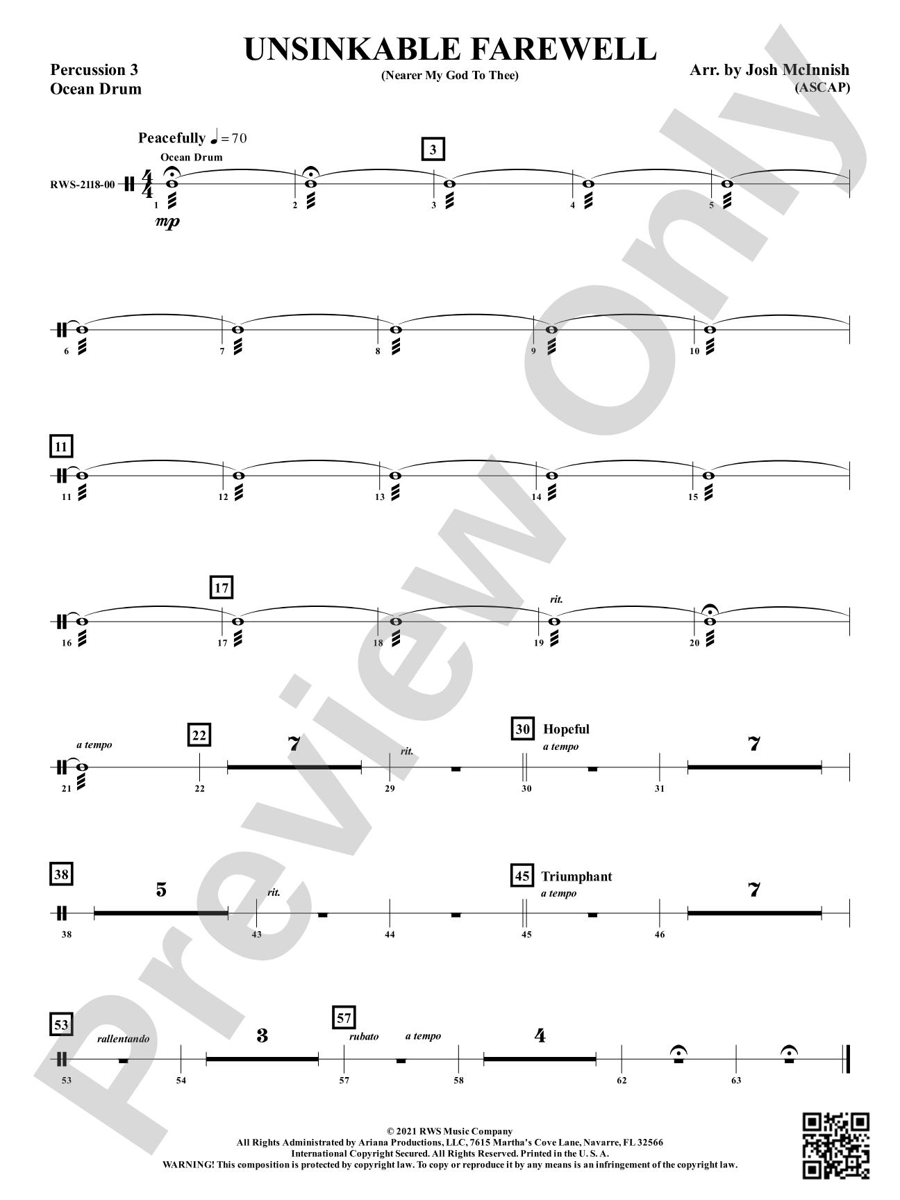 Unsinkable Farewell - Nearer My God to Thee: 3rd Percussion