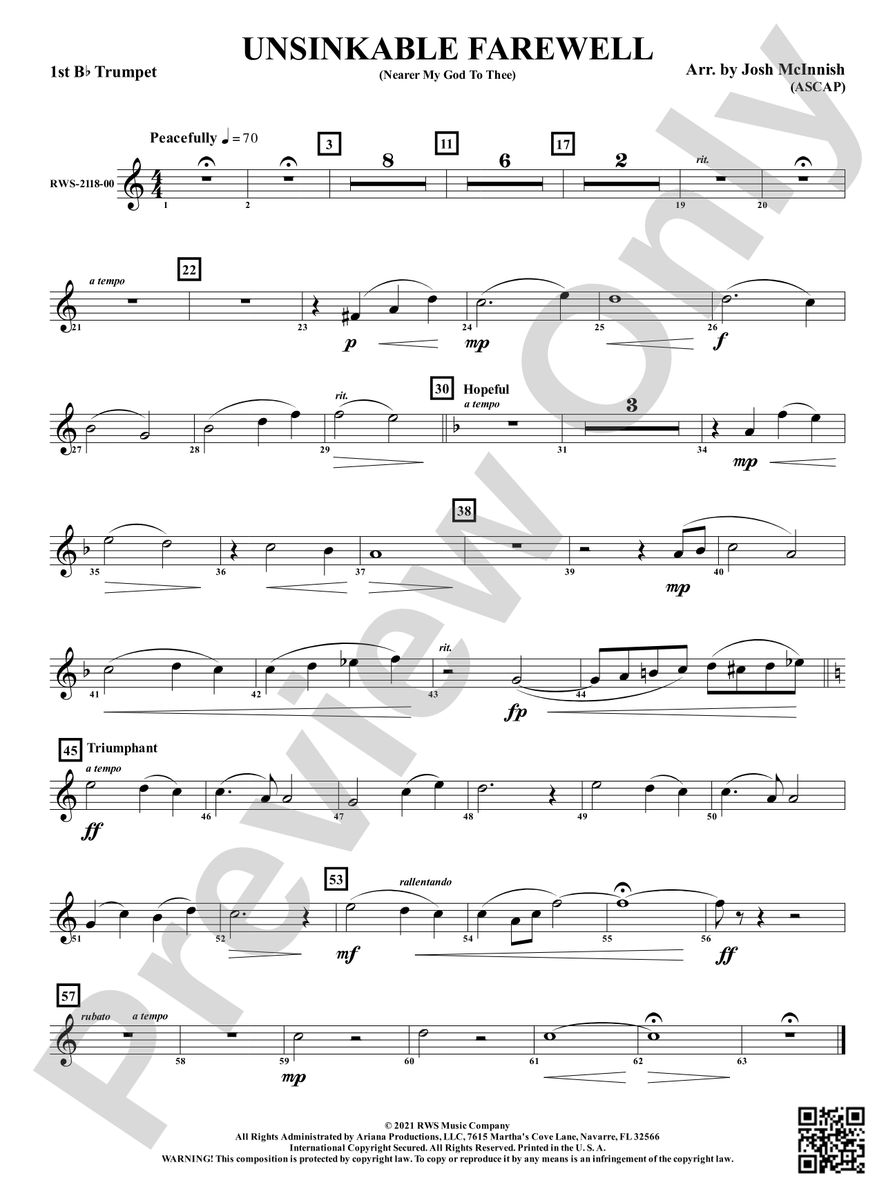 Unsinkable Farewell - Nearer My God to Thee: 1st B-flat Trumpet