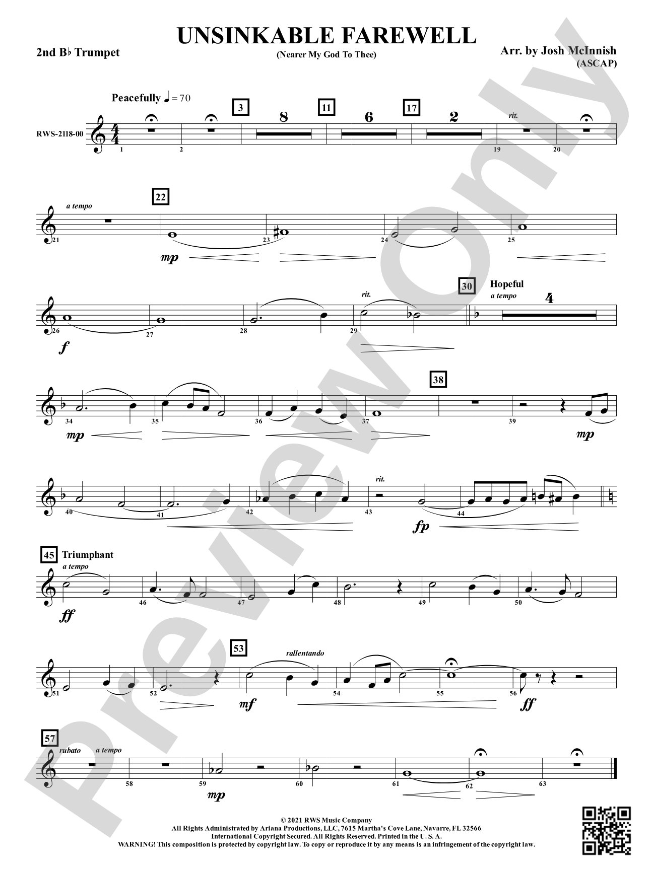 Unsinkable Farewell - Nearer My God to Thee: 2nd B-flat Trumpet