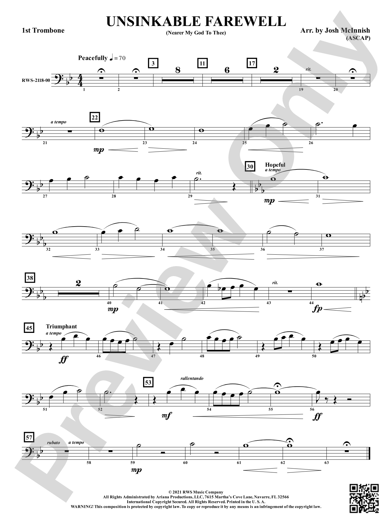 Unsinkable Farewell - Nearer My God to Thee: 1st Trombone