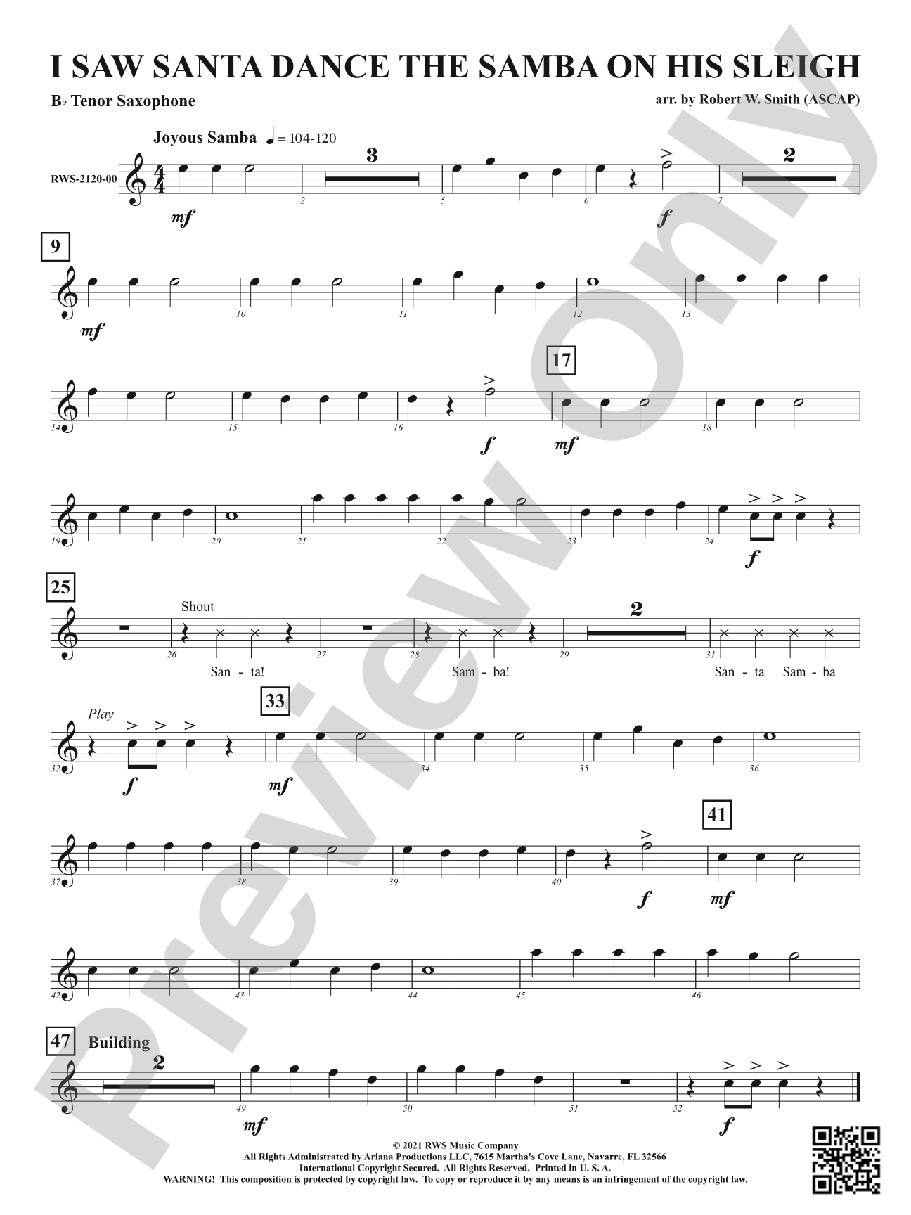 I Saw Santa Dance the Samba on His Sleigh: B-flat Tenor Saxophone