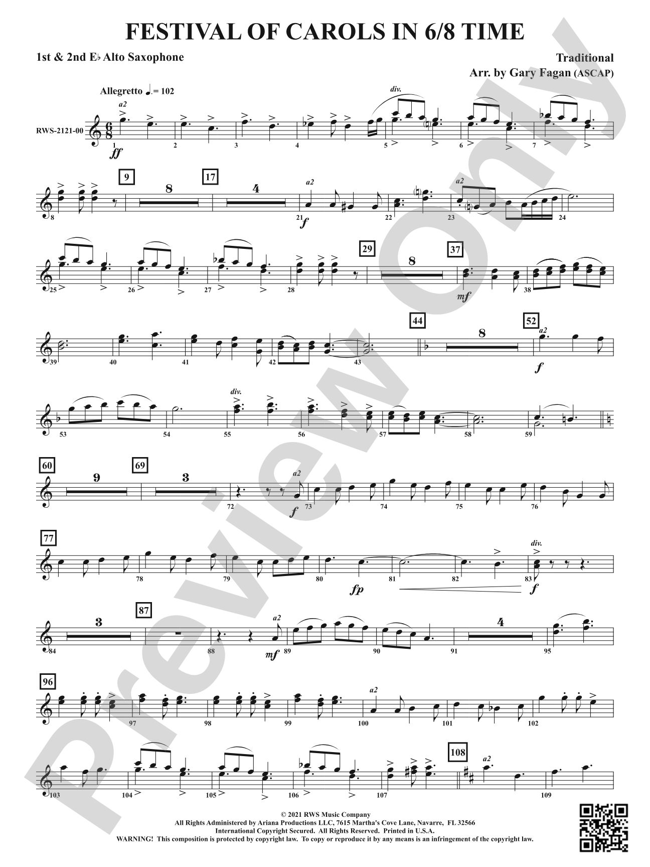 Festival of Carols in 6/8 Time: 1st & 2nd E-flat Alto Saxophone