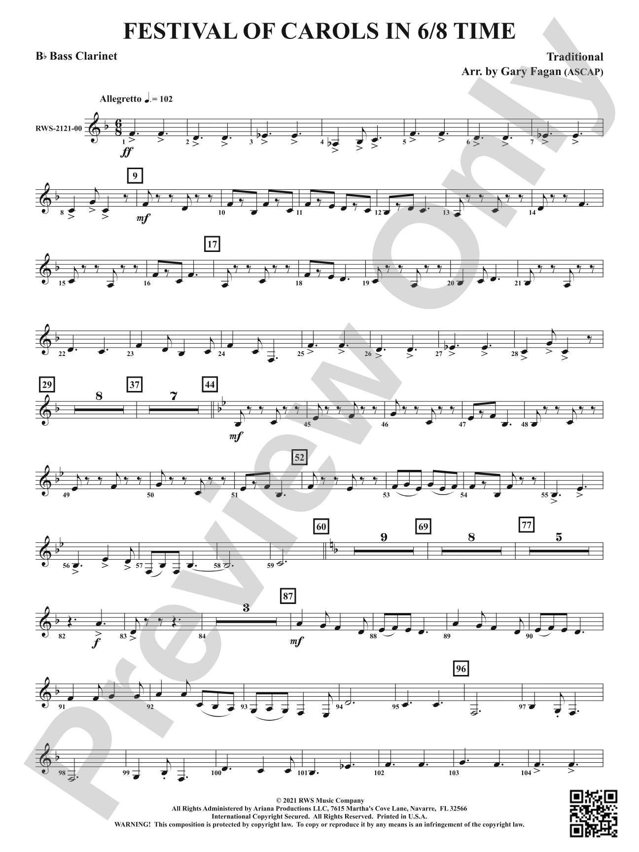 Festival of Carols in 6/8 Time: B-flat Bass Clarinet