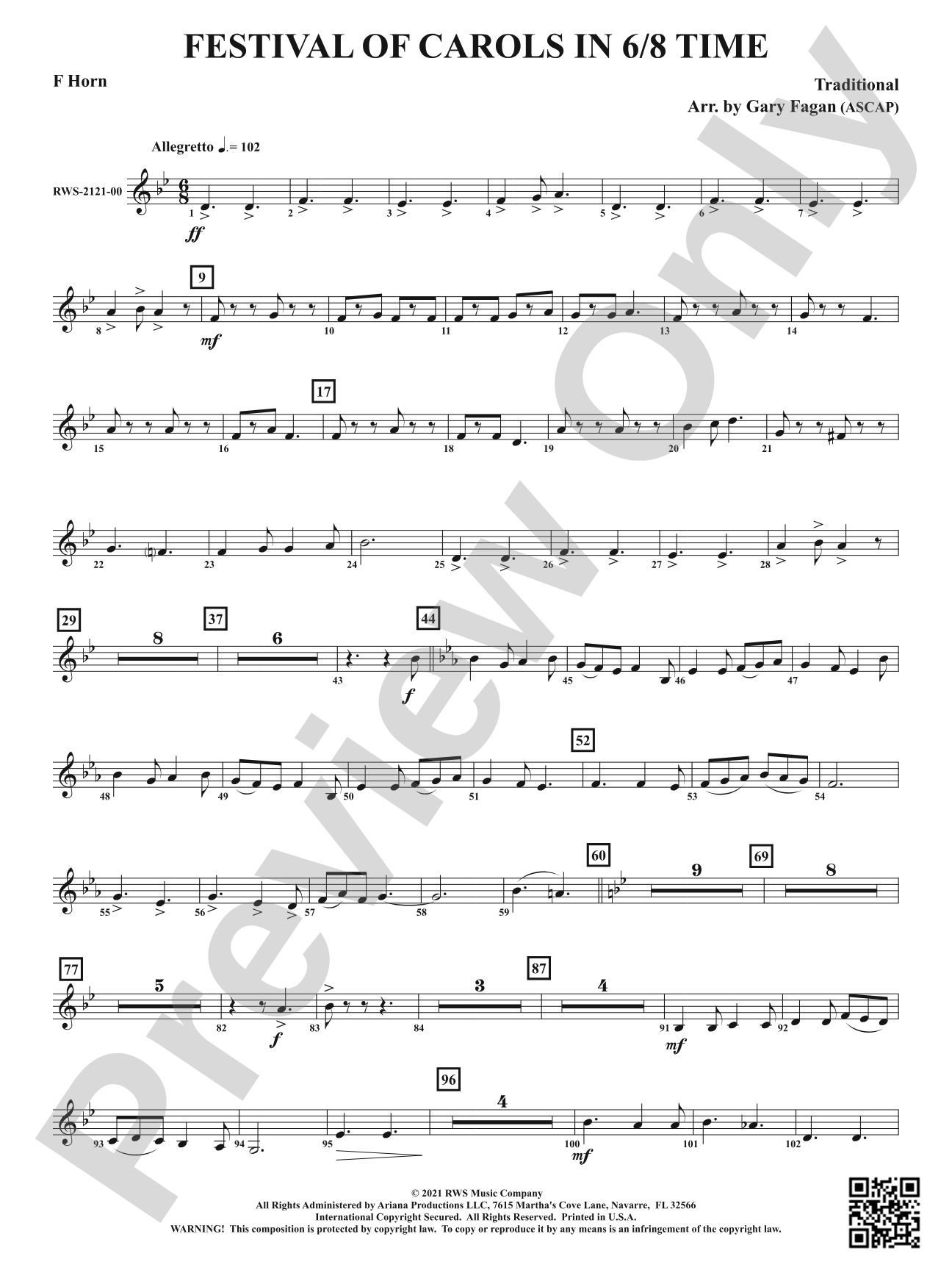 Festival of Carols in 6/8 Time: 1st F Horn