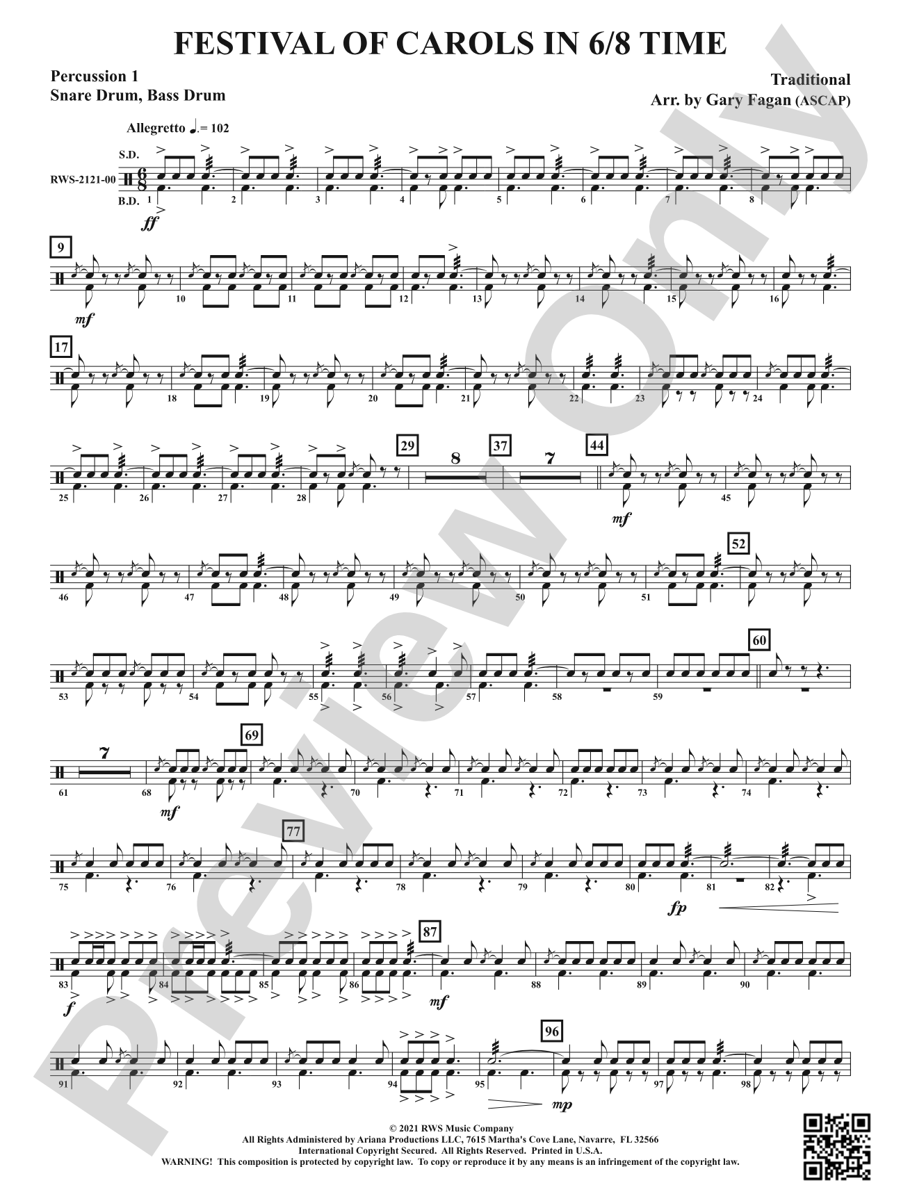 Festival of Carols in 6/8 Time: 1st Percussion
