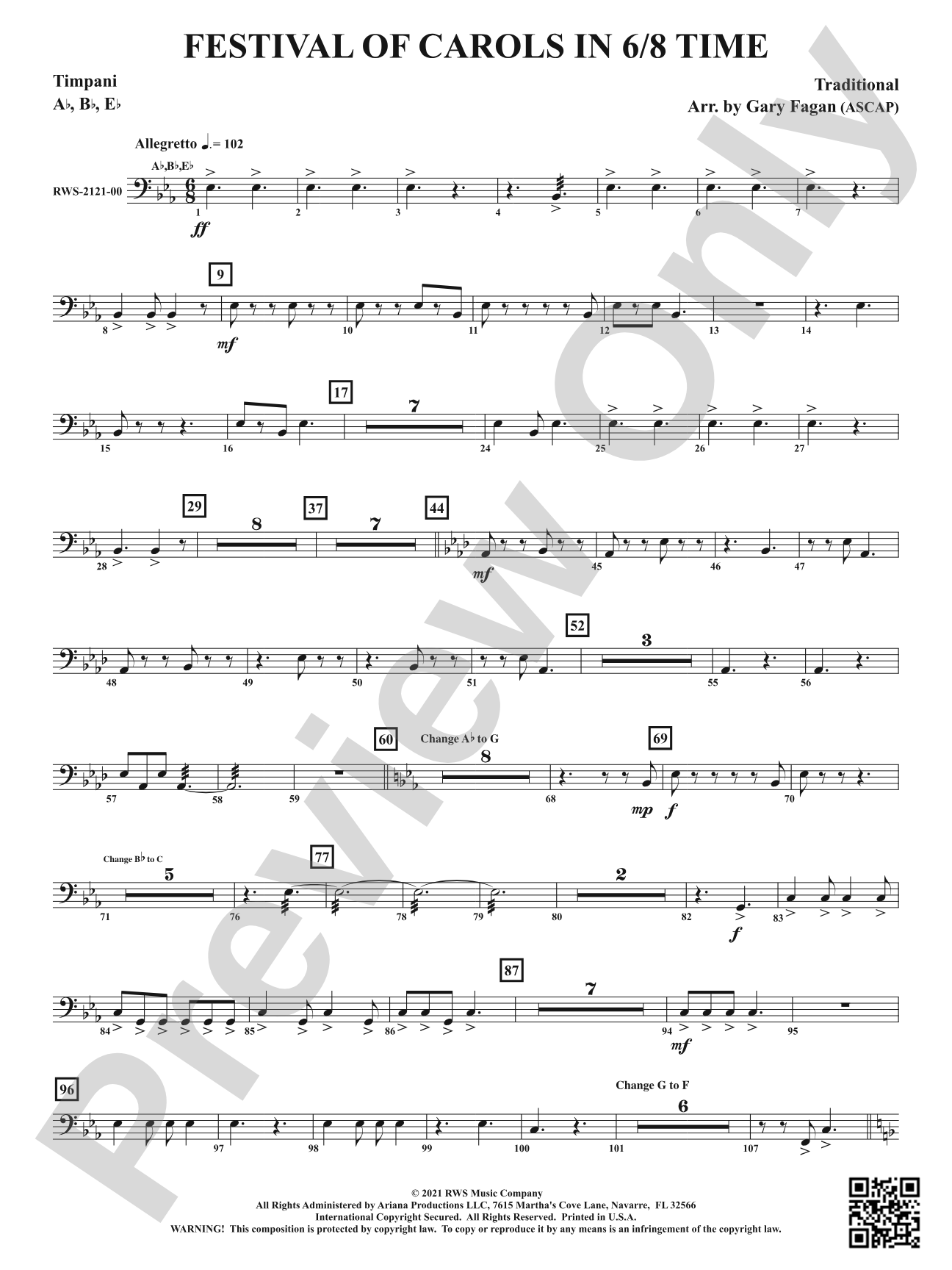 Festival of Carols in 6/8 Time: Timpani