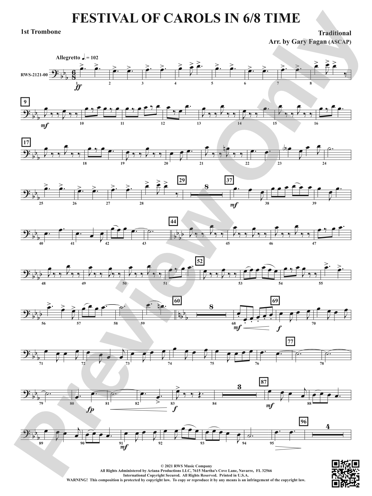 Festival of Carols in 6/8 Time: 1st Trombone