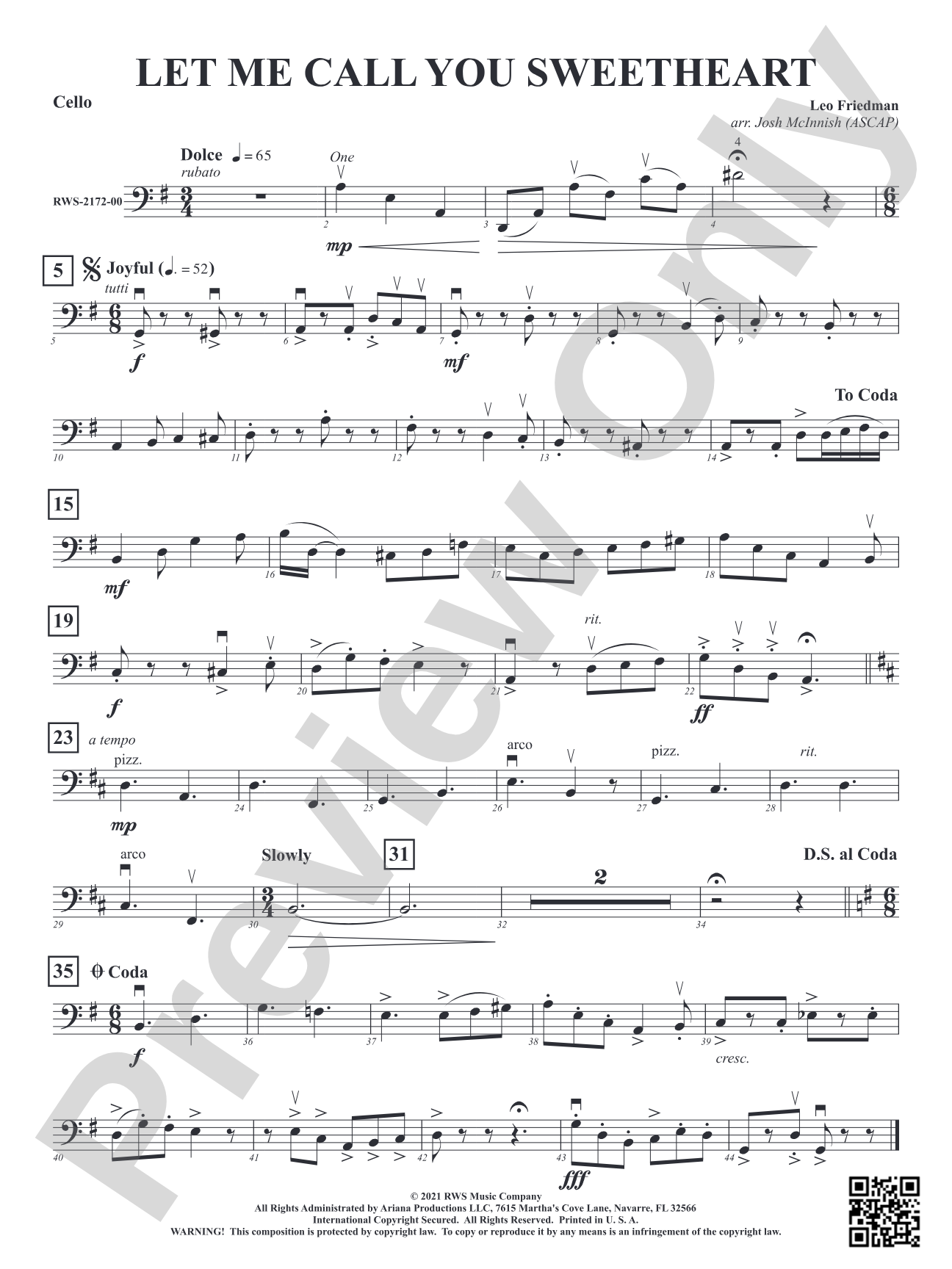 Let Me Call You Sweetheart: Cello
