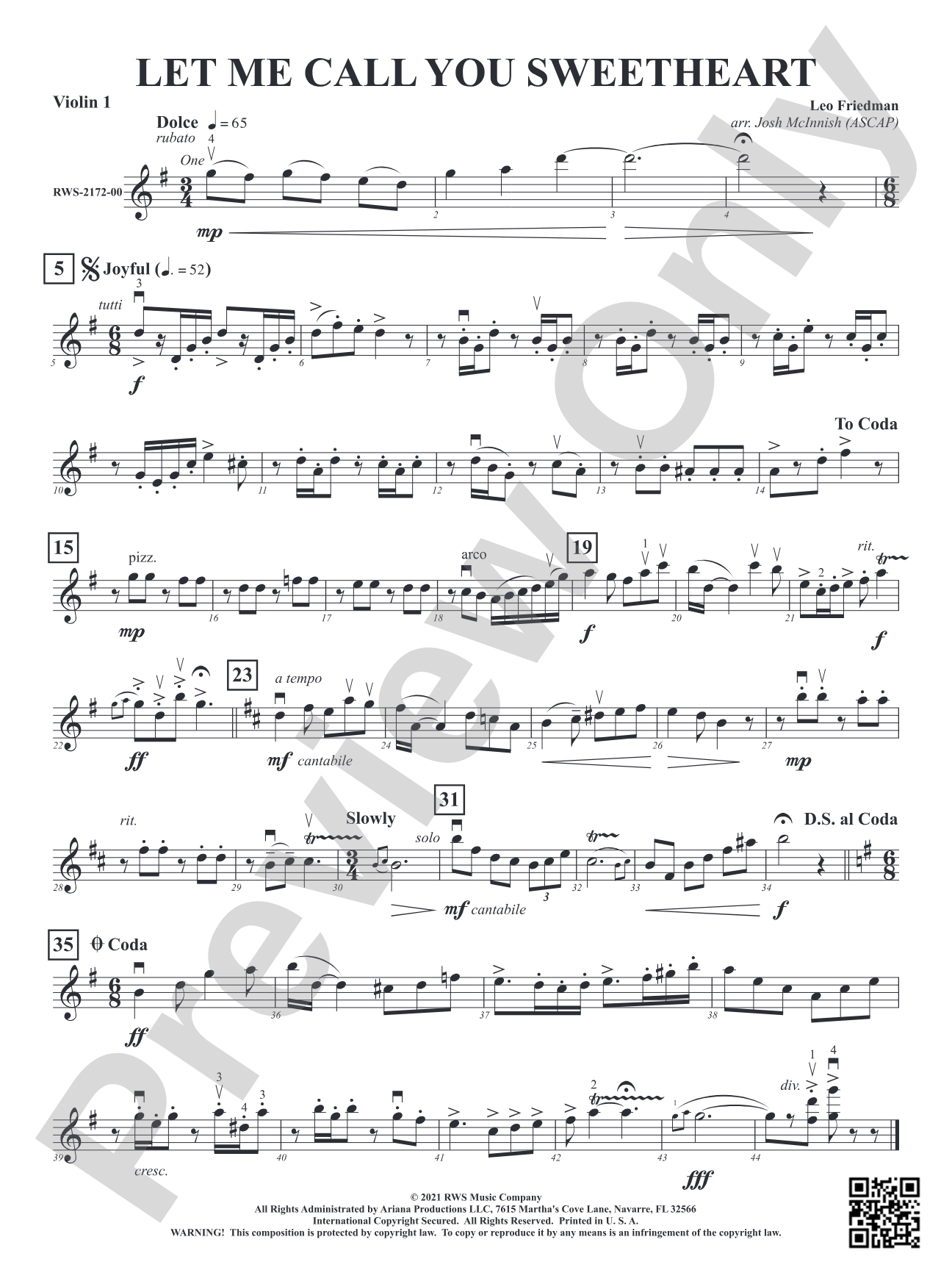 Let Me Call You Sweetheart: 1st Violin
