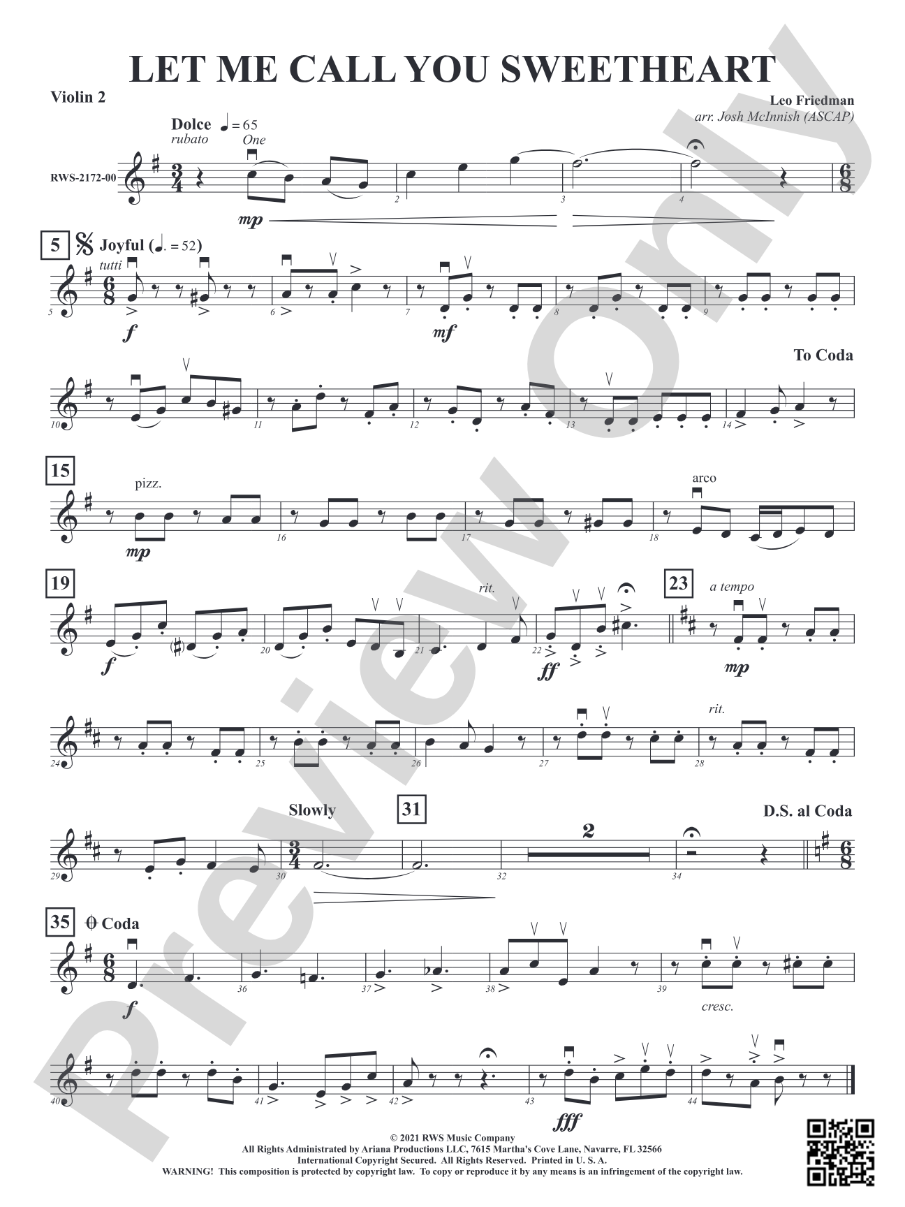 Let Me Call You Sweetheart: 2nd Violin