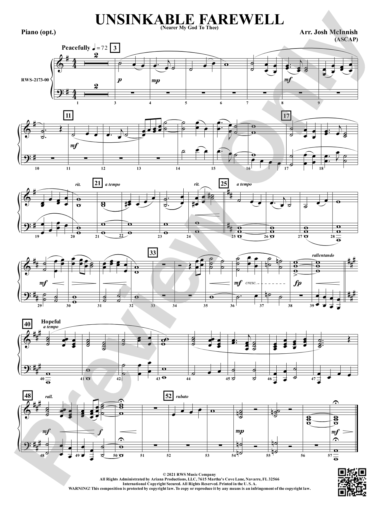 Unsinkable Farewell - Nearer My God to Thee: Optional Piano