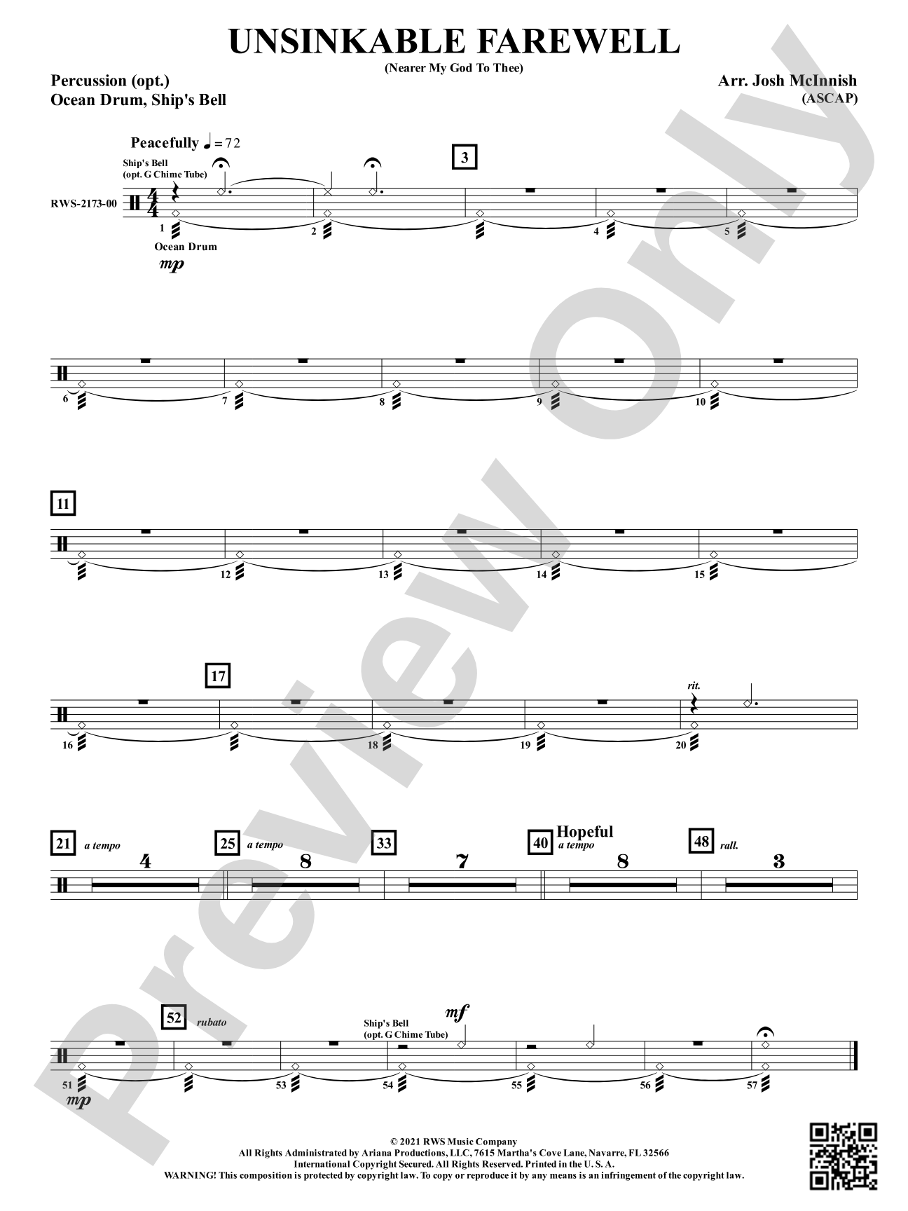 Unsinkable Farewell - Nearer My God to Thee: Optional Percussion 1