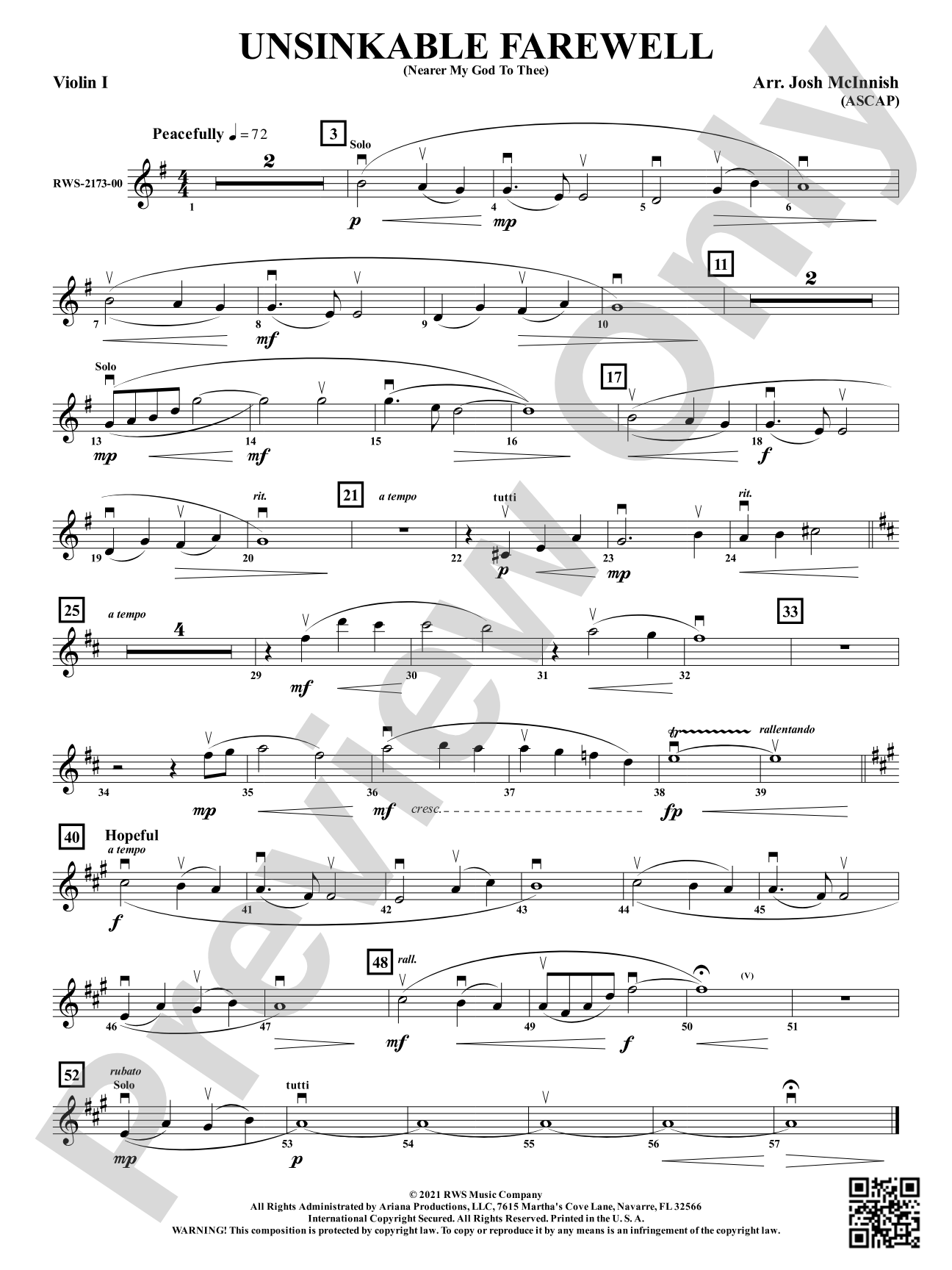 Unsinkable Farewell - Nearer My God to Thee: 1st Violin