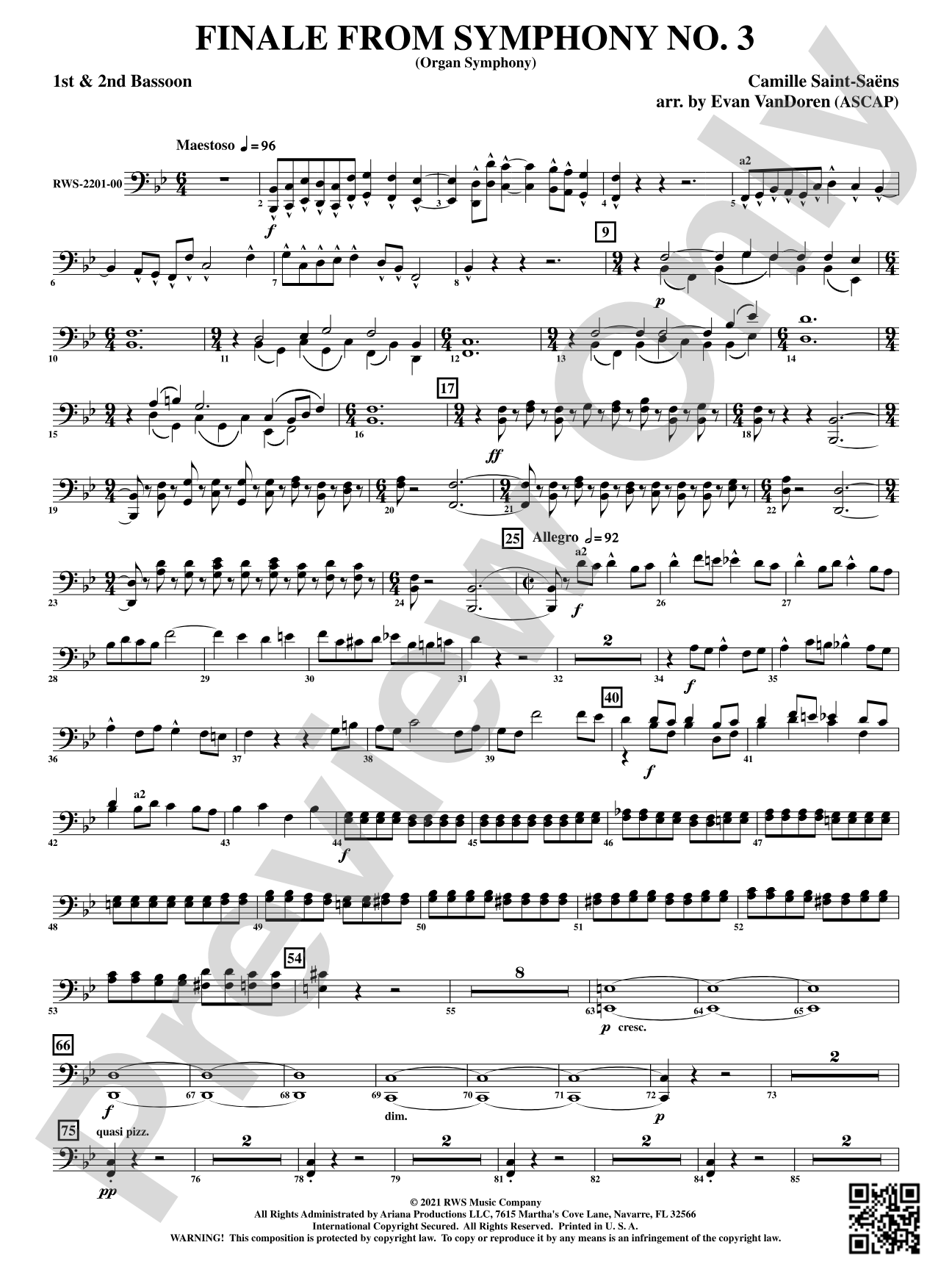 Finale from <i>Symphony No. 3</i> - Organ Symphony: 1st & 2nd Bassoon