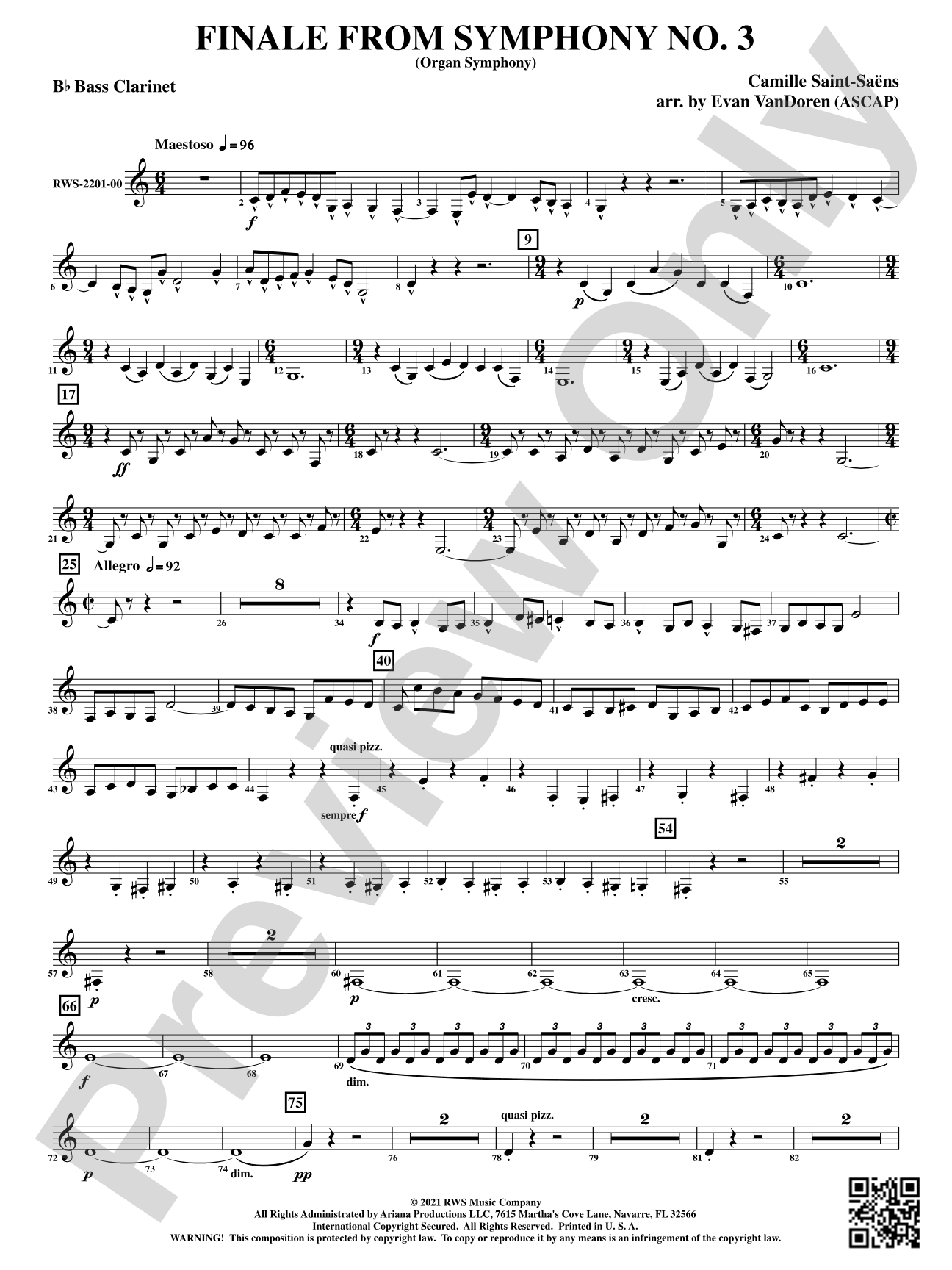 Finale from <i>Symphony No. 3</i> - Organ Symphony: B-flat Bass Clarinet