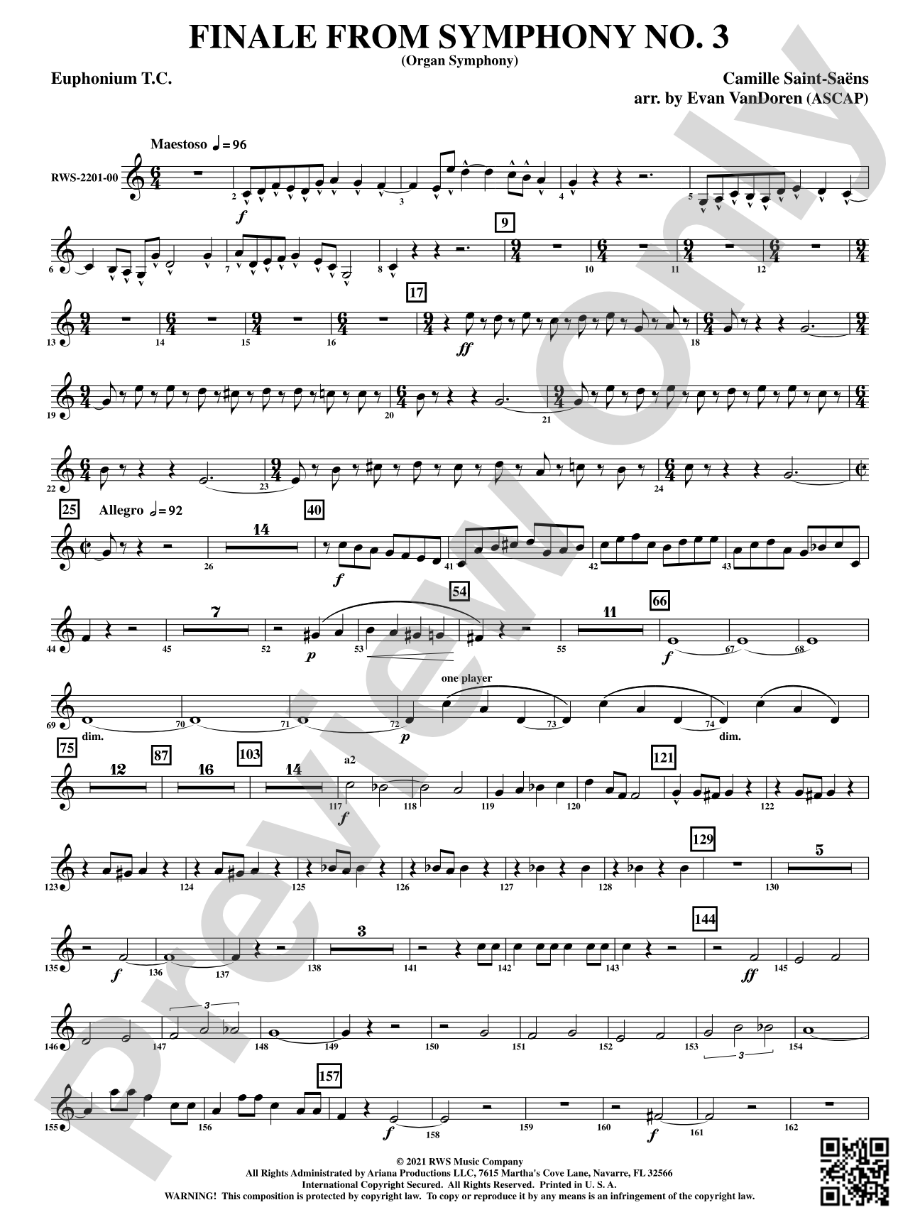 Finale from <i>Symphony No. 3</i> - Organ Symphony: Baritone T.C.