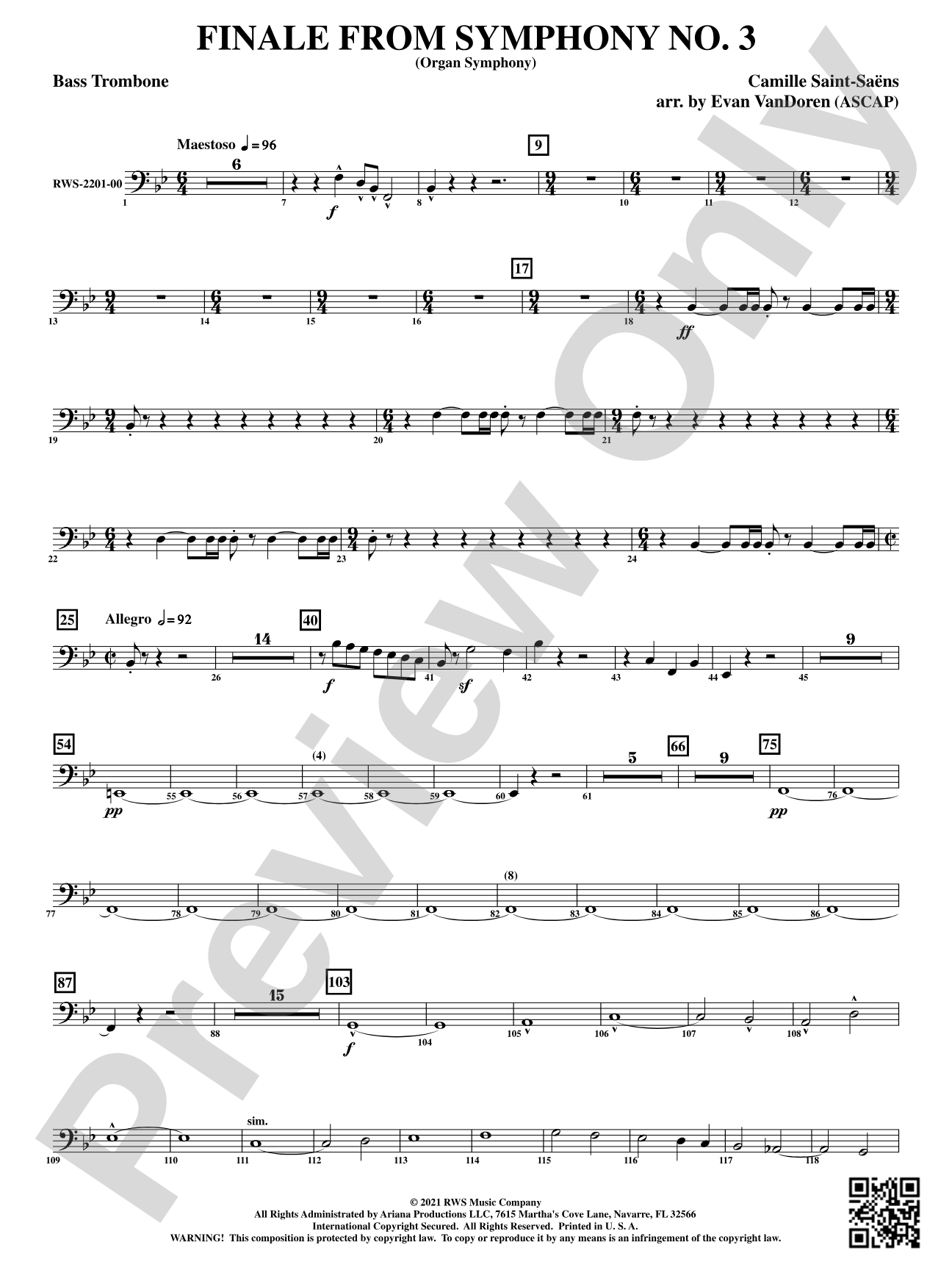 Finale from <i>Symphony No. 3</i> - Organ Symphony: Bass Trombone
