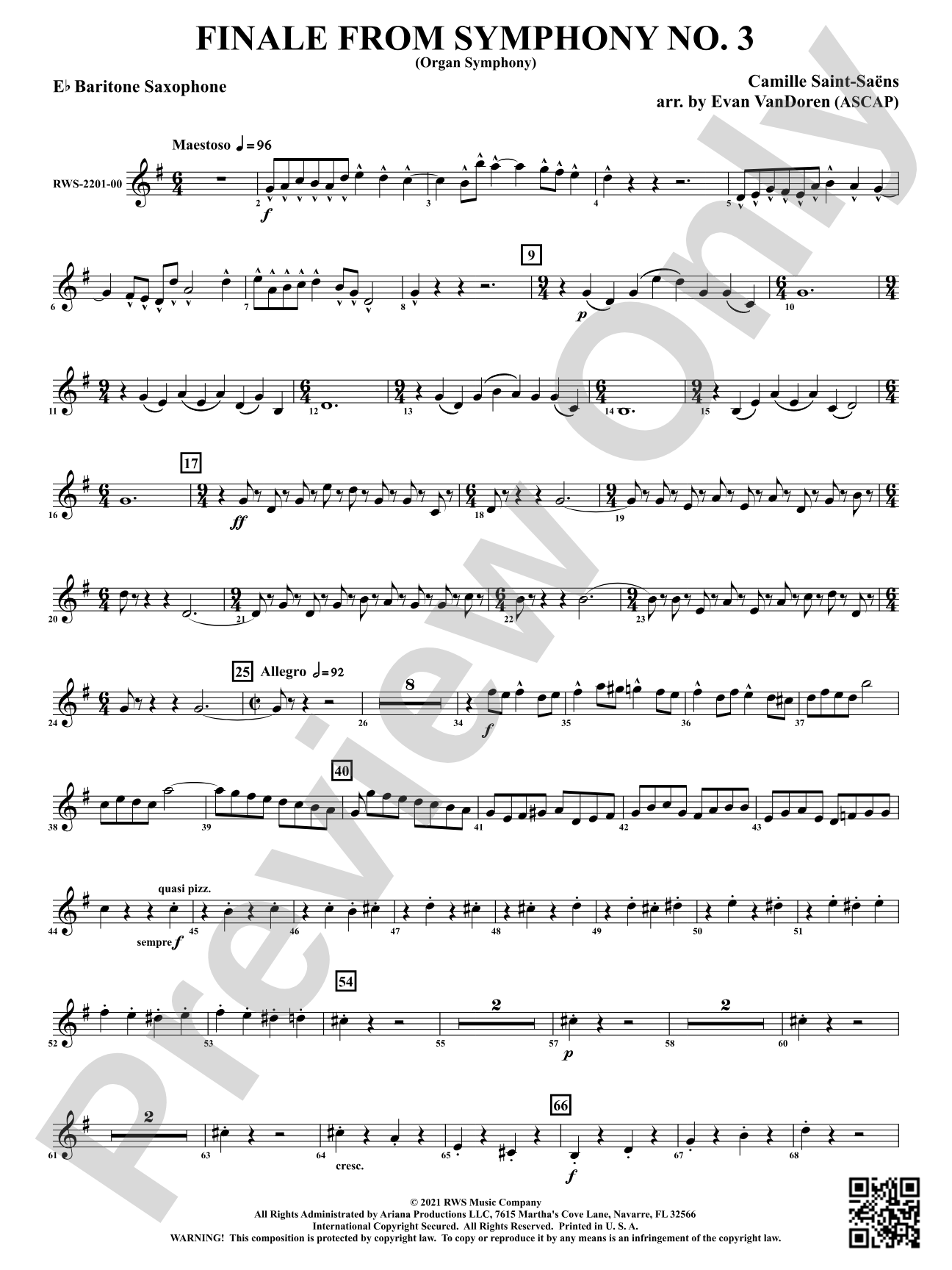 Finale from <i>Symphony No. 3</i> - Organ Symphony: E-flat Baritone Saxophone