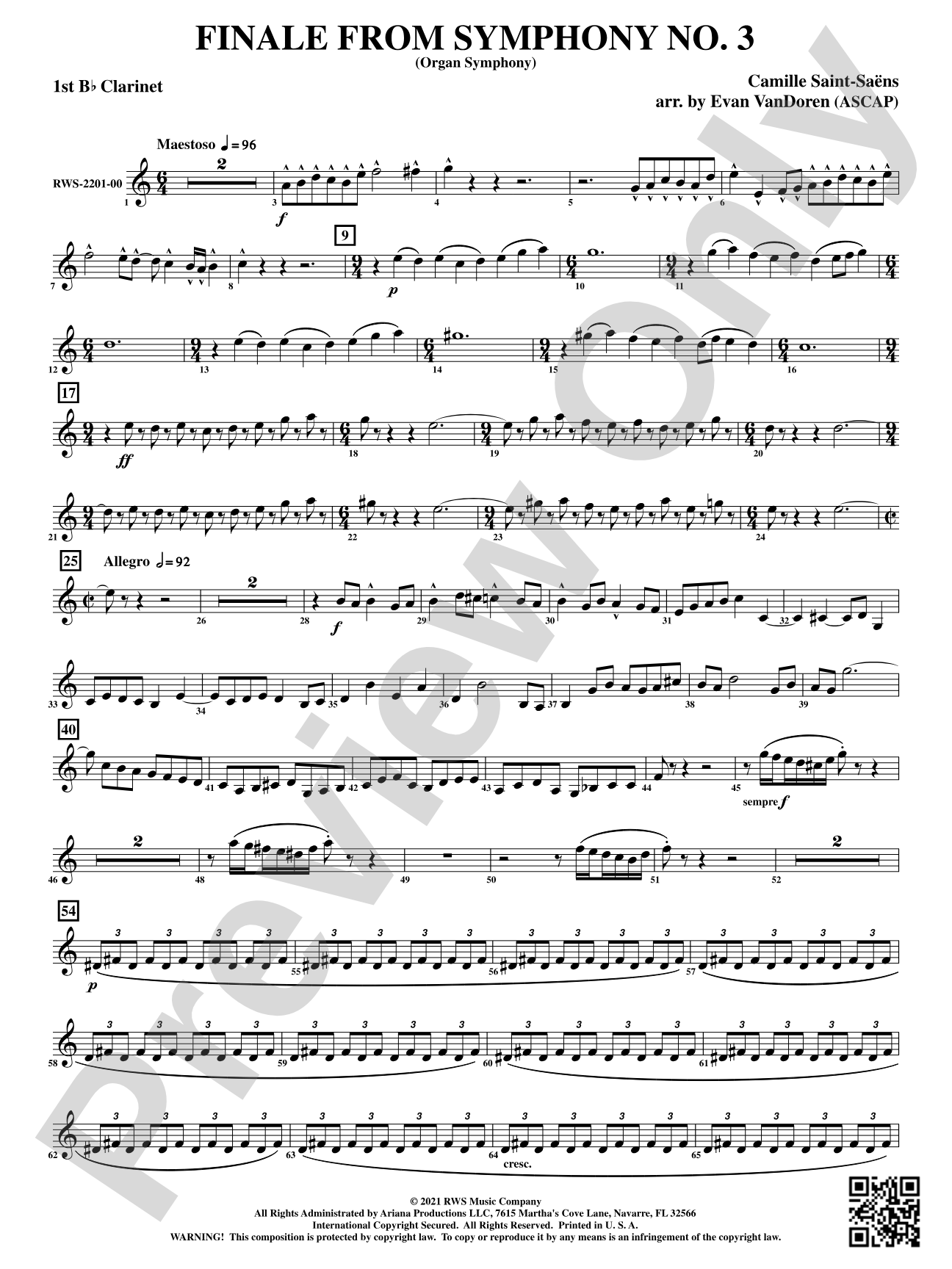 Finale from <i>Symphony No. 3</i> - Organ Symphony: 1st B-flat Clarinet