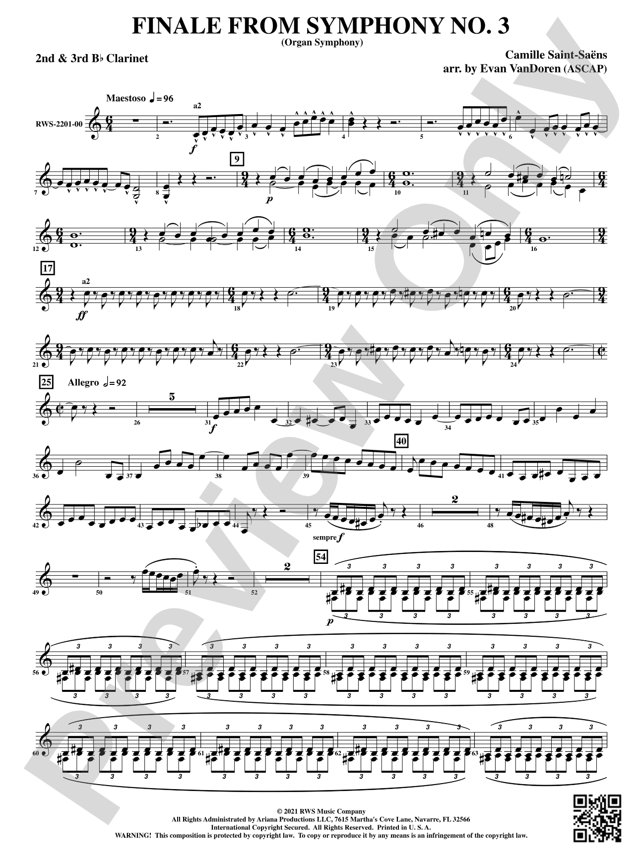 Finale from <i>Symphony No. 3</i> - Organ Symphony: 2nd & 3rd B-flat Clarinets