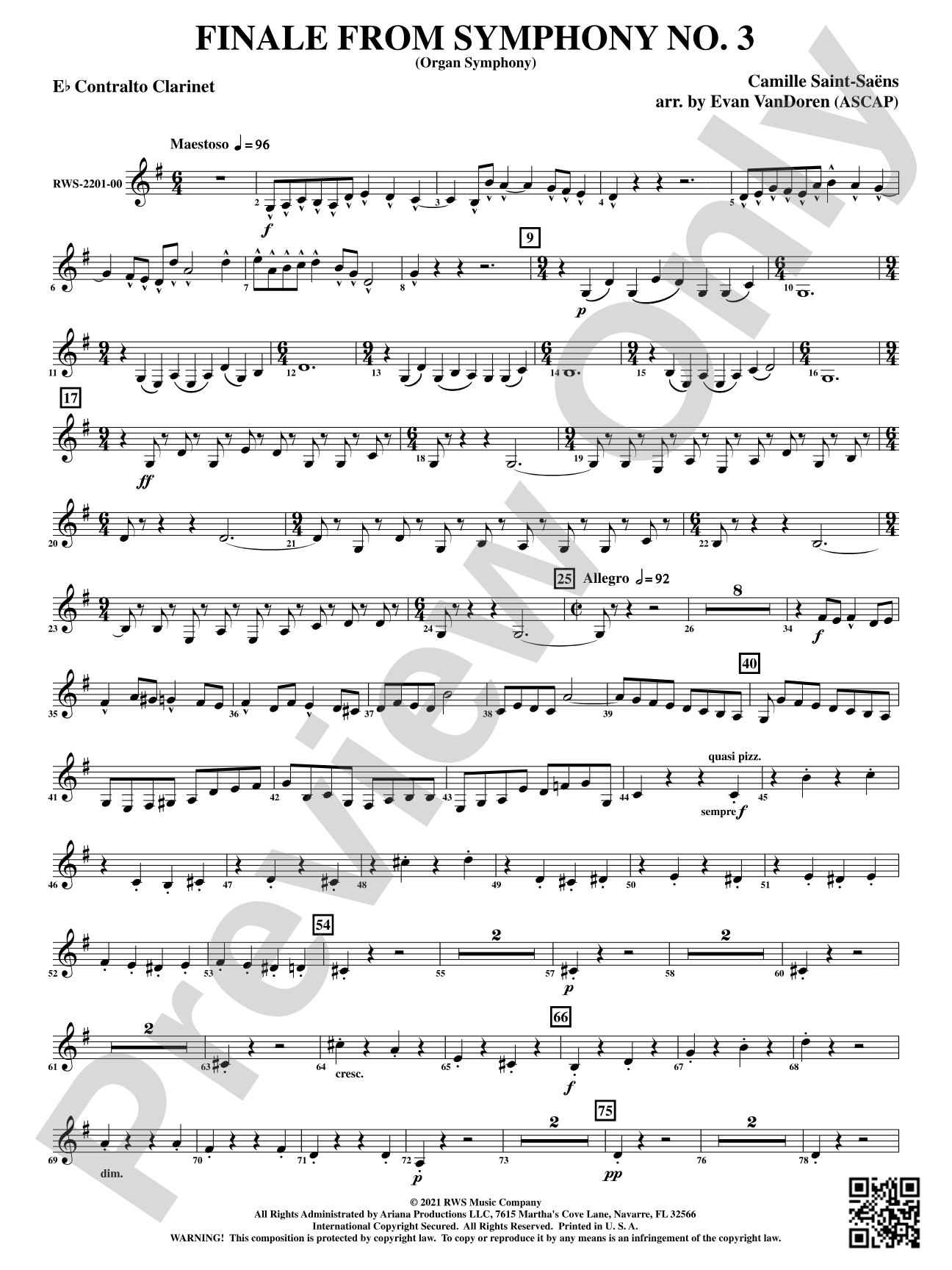 Finale from <i>Symphony No. 3</i> - Organ Symphony: E-flat Contra-Alto Clarinet