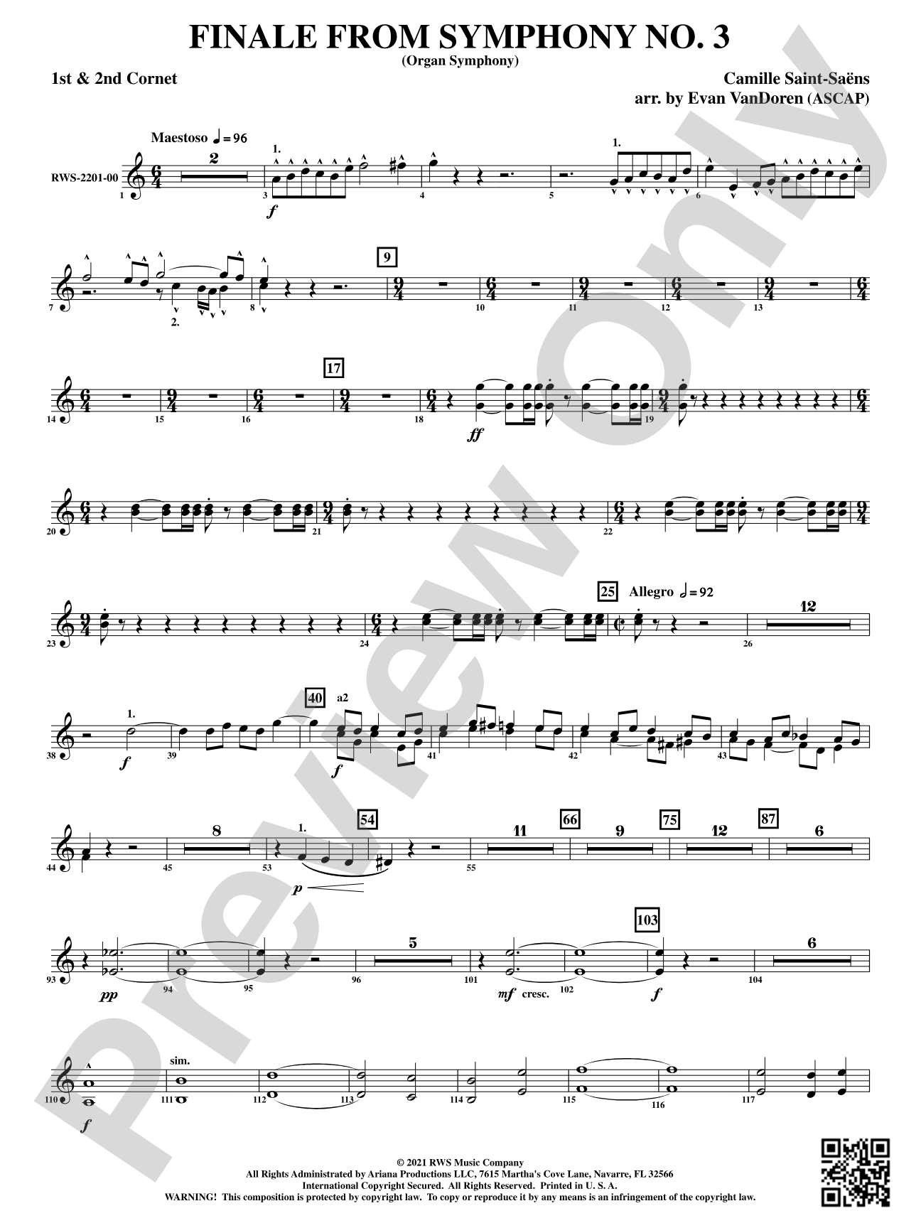 Finale from <i>Symphony No. 3</i> - Organ Symphony: 1st & 2nd B-flat Cornets