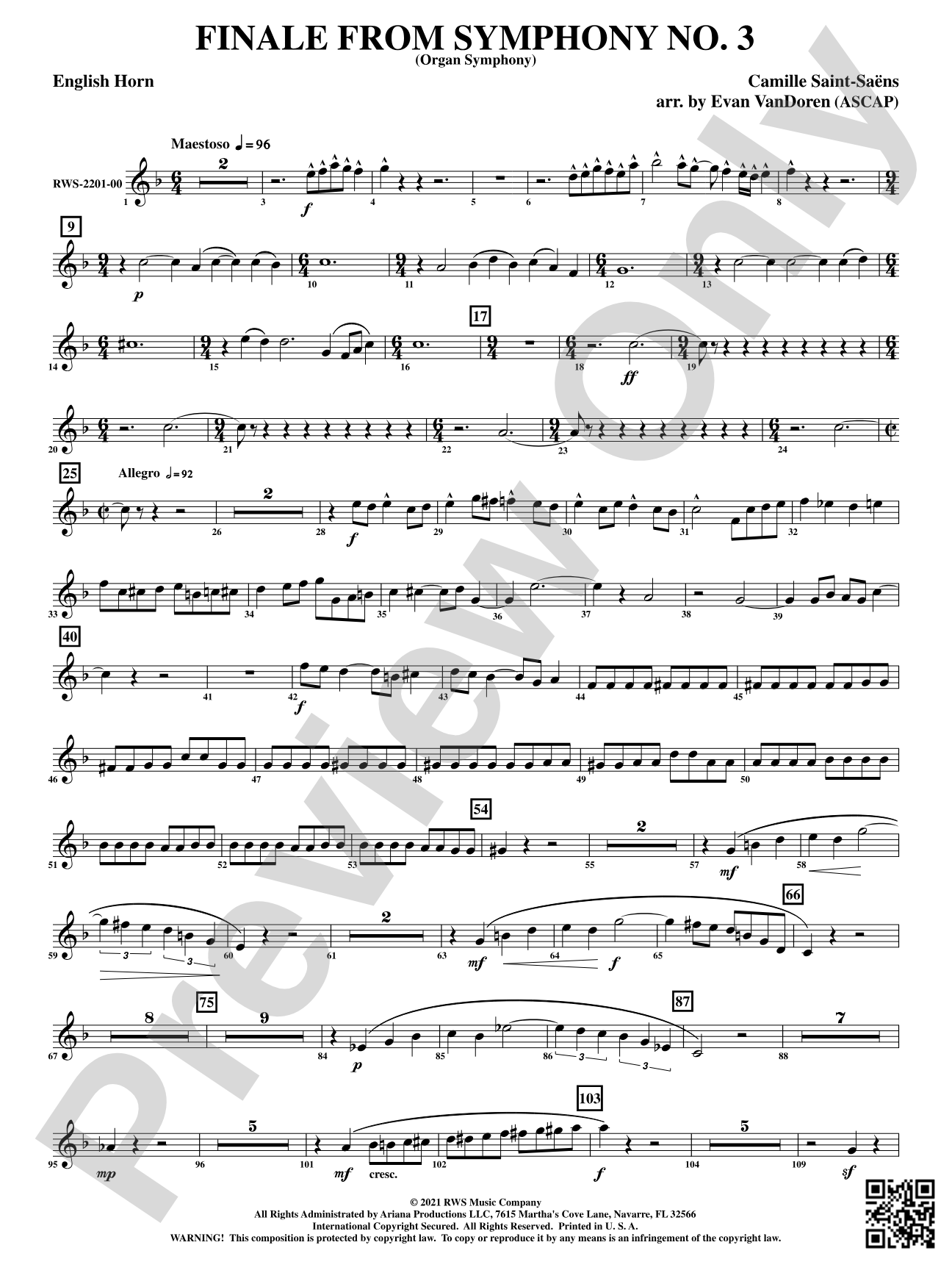Finale from <i>Symphony No. 3</i> - Organ Symphony: English Horn