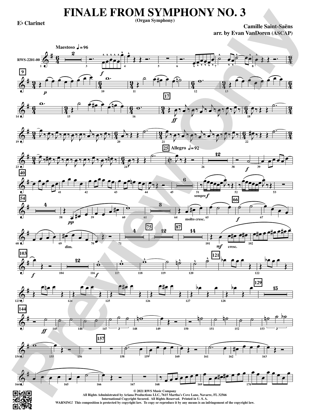 Finale from <i>Symphony No. 3</i> - Organ Symphony: E-flat Clarinet
