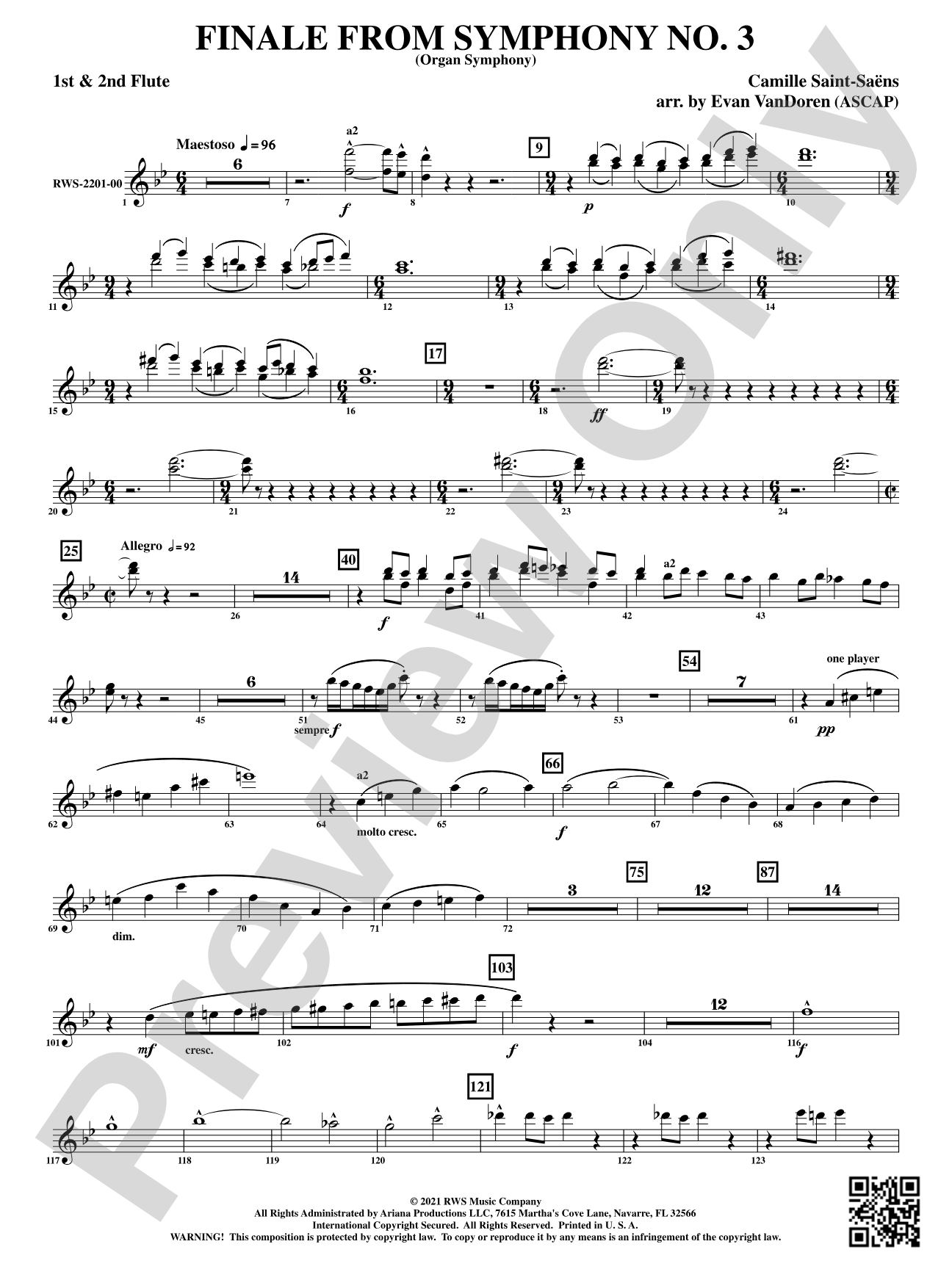 Finale from <i>Symphony No. 3</i> - Organ Symphony: 1st & 2nd Flute