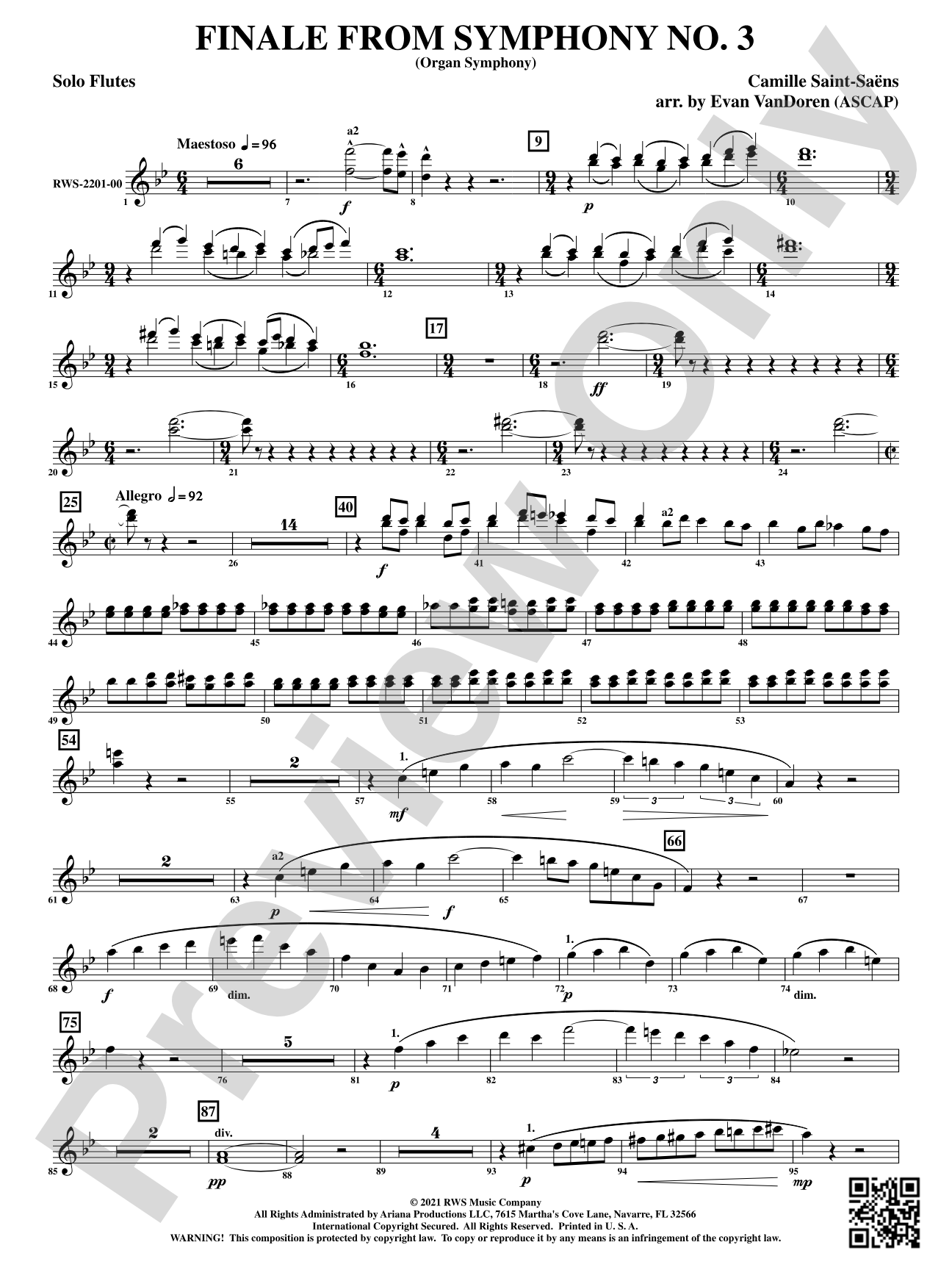 Finale from <i>Symphony No. 3</i> - Organ Symphony: Flute Solo