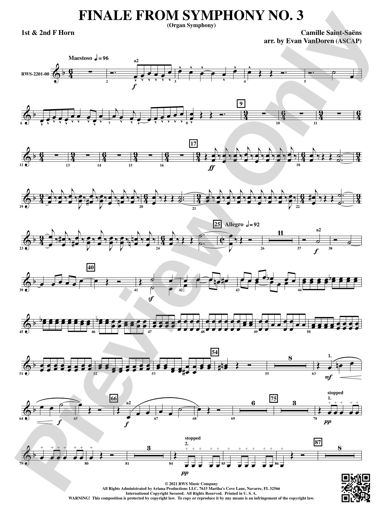 Finale from <i>Symphony No. 3</i> - Organ Symphony: 1st & 2nd F Horns